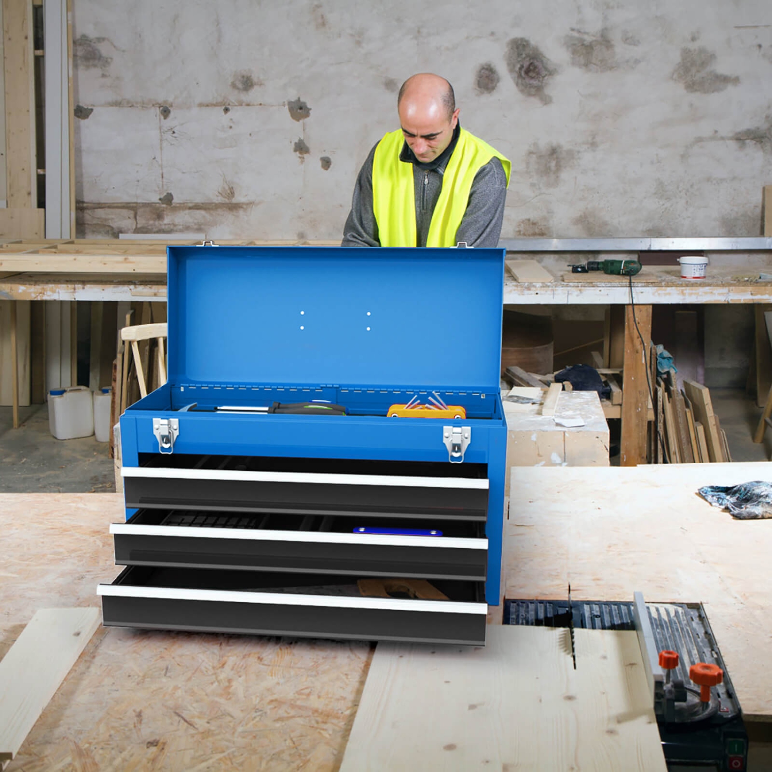 Costway Portable Tool Chest Box Storage Cabinet Garage Mechanic Organizer 3 Drawers