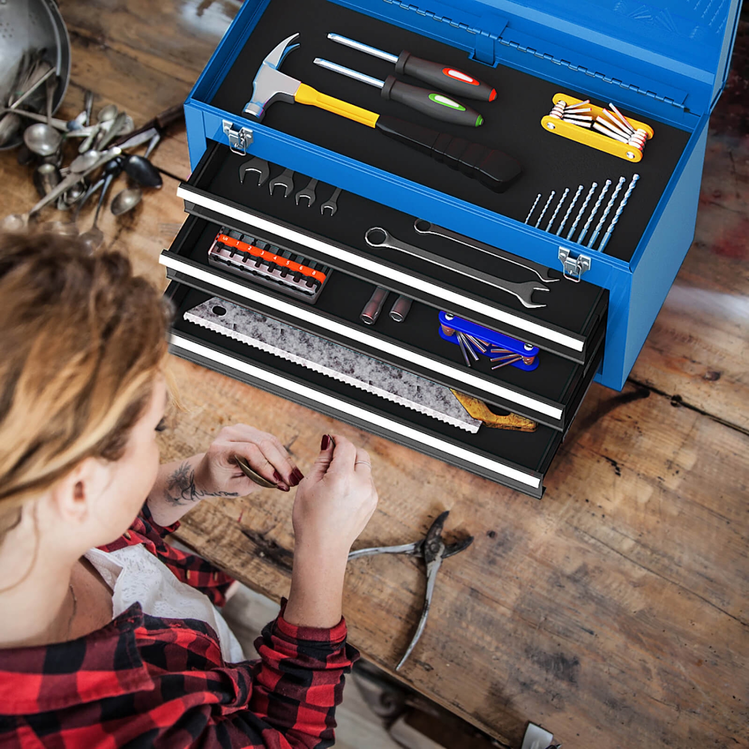 Costway Portable Tool Chest Box Storage Cabinet Garage Mechanic Organizer 3 Drawers