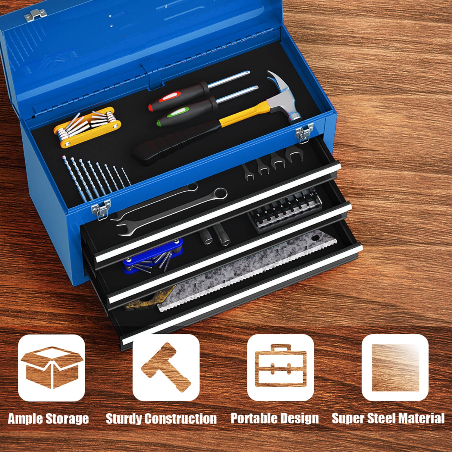 Costway Portable Tool Chest Box Storage Cabinet Garage Mechanic Organizer 3 Drawers