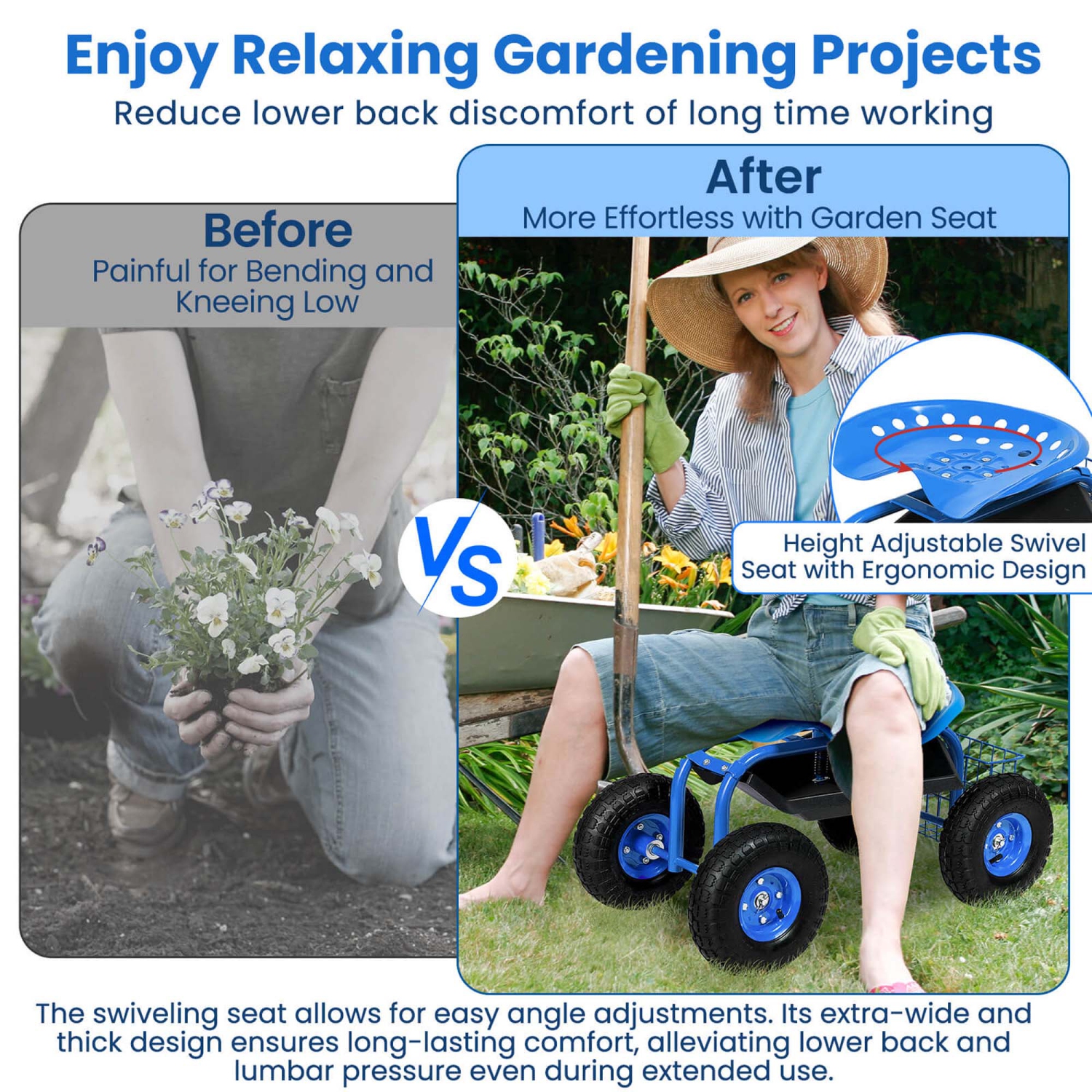 Jardinière à plateau roulant avec chariot de jardin pour siège de travail de Costway