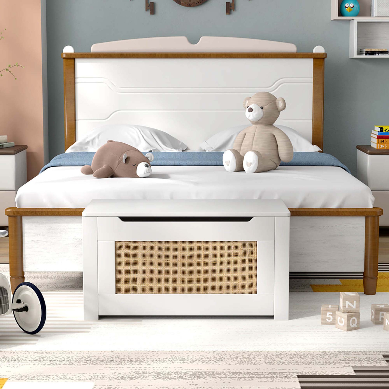 Coffre à jouets en rotin de 31,5&nbsp;po pour enfants de Costway avec couvercle rabattable et charnière de sécurité