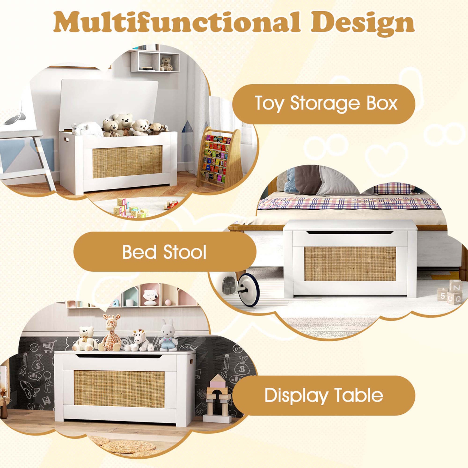 Coffre à jouets en rotin de 31,5&nbsp;po pour enfants de Costway avec couvercle rabattable et charnière de sécurité