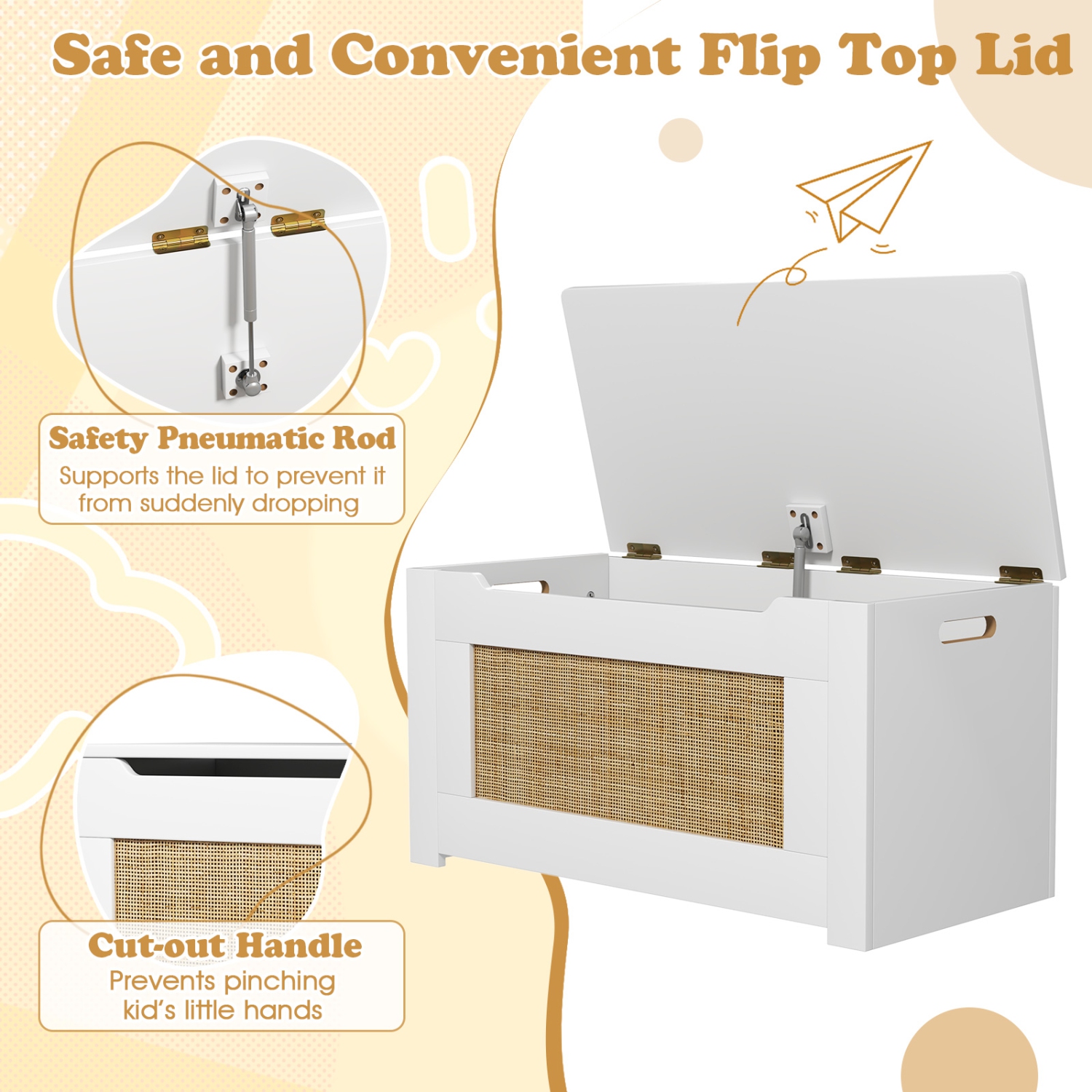 Coffre à jouets en rotin de 31,5&nbsp;po pour enfants de Costway avec couvercle rabattable et charnière de sécurité