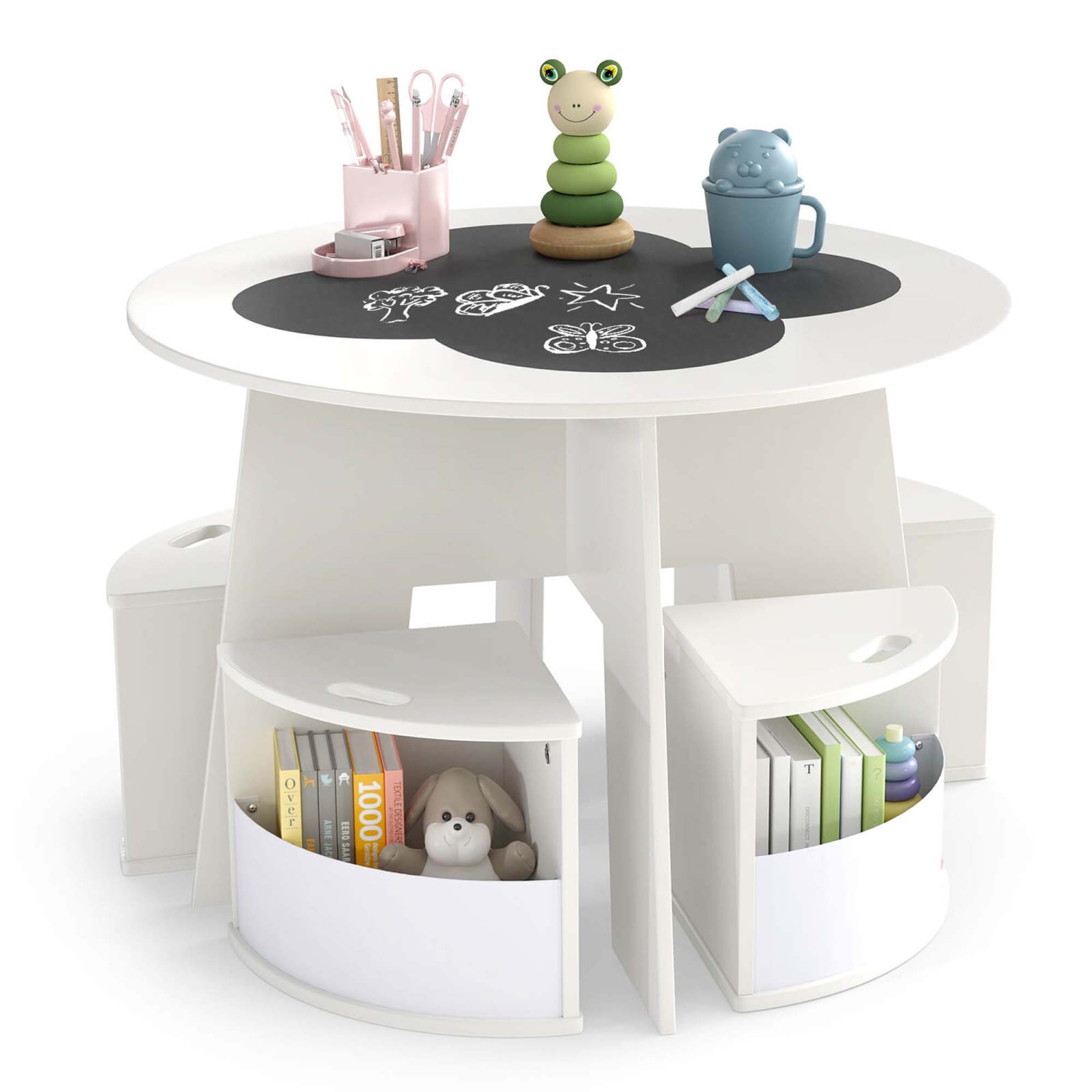 Ensemble table et chaises pour enfants 5 PCS de Costway avec table de bureau à tableau noir pour jeune enfant