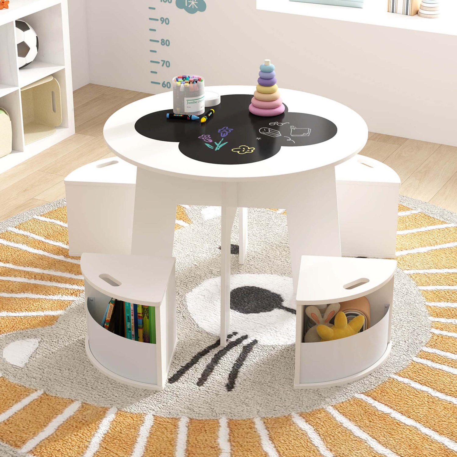 Ensemble table et chaises pour enfants 5 PCS de Costway avec table de bureau à tableau noir pour jeune enfant
