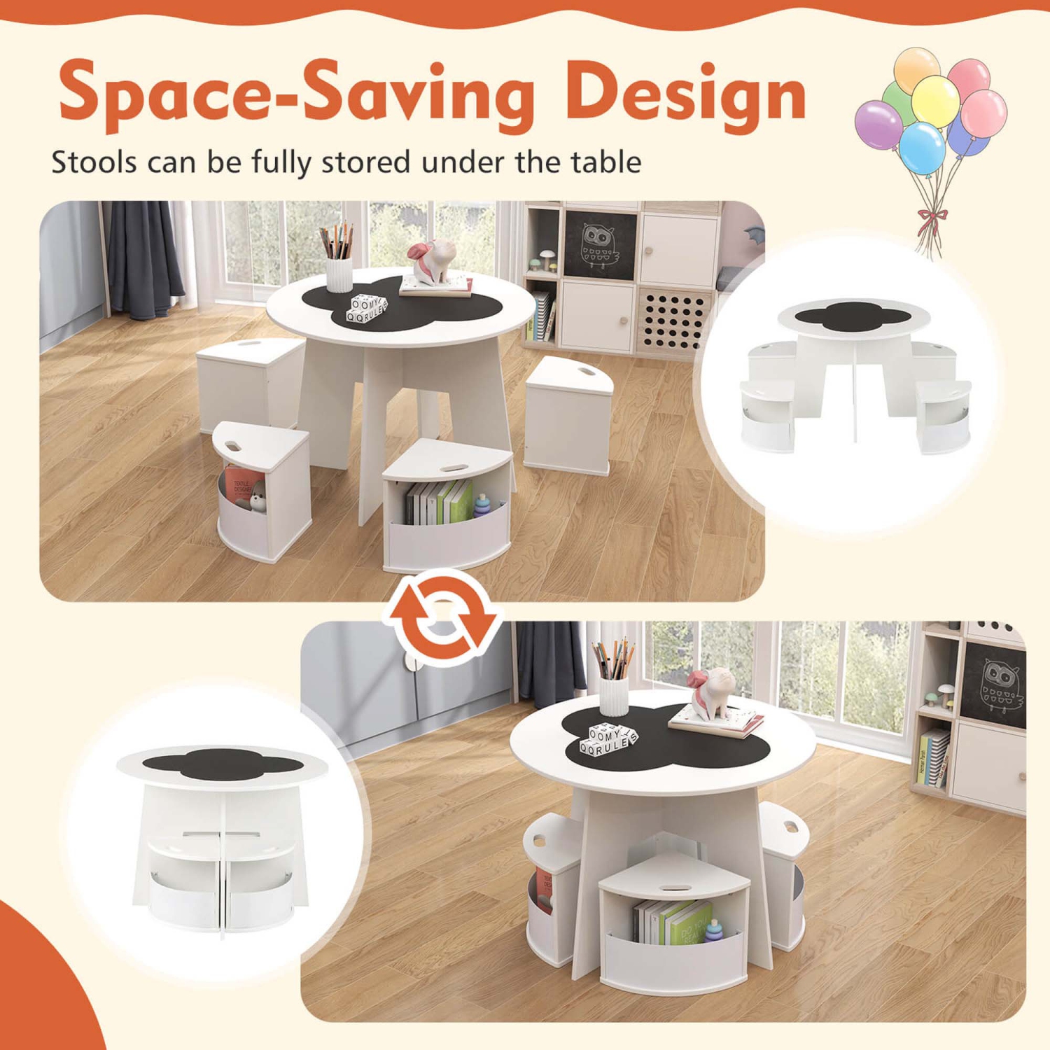 Ensemble table et chaises pour enfants 5 PCS de Costway avec table de bureau à tableau noir pour jeune enfant