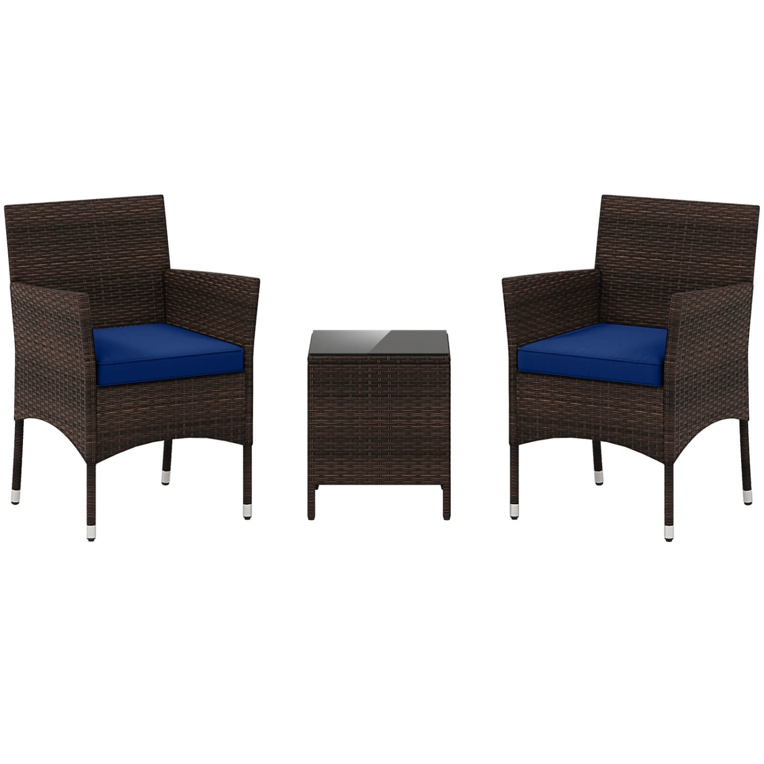 Costway 3 PCS Outdoor Conversation Set with Cushioned Seat & Tempered Glass Tabletop