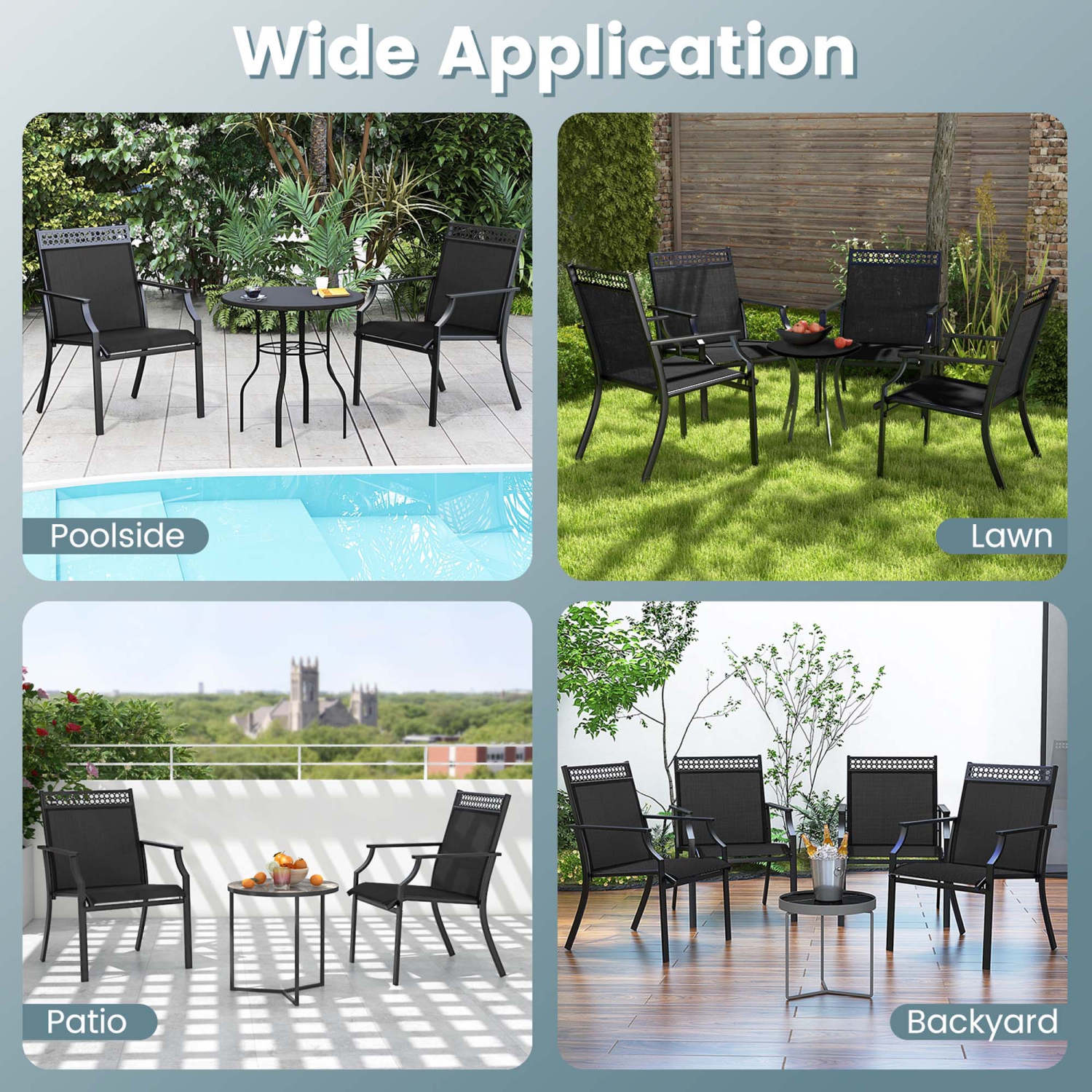 Costway Patio Chairs Set of 2 with All Weather Breathable Fabric High Backrest