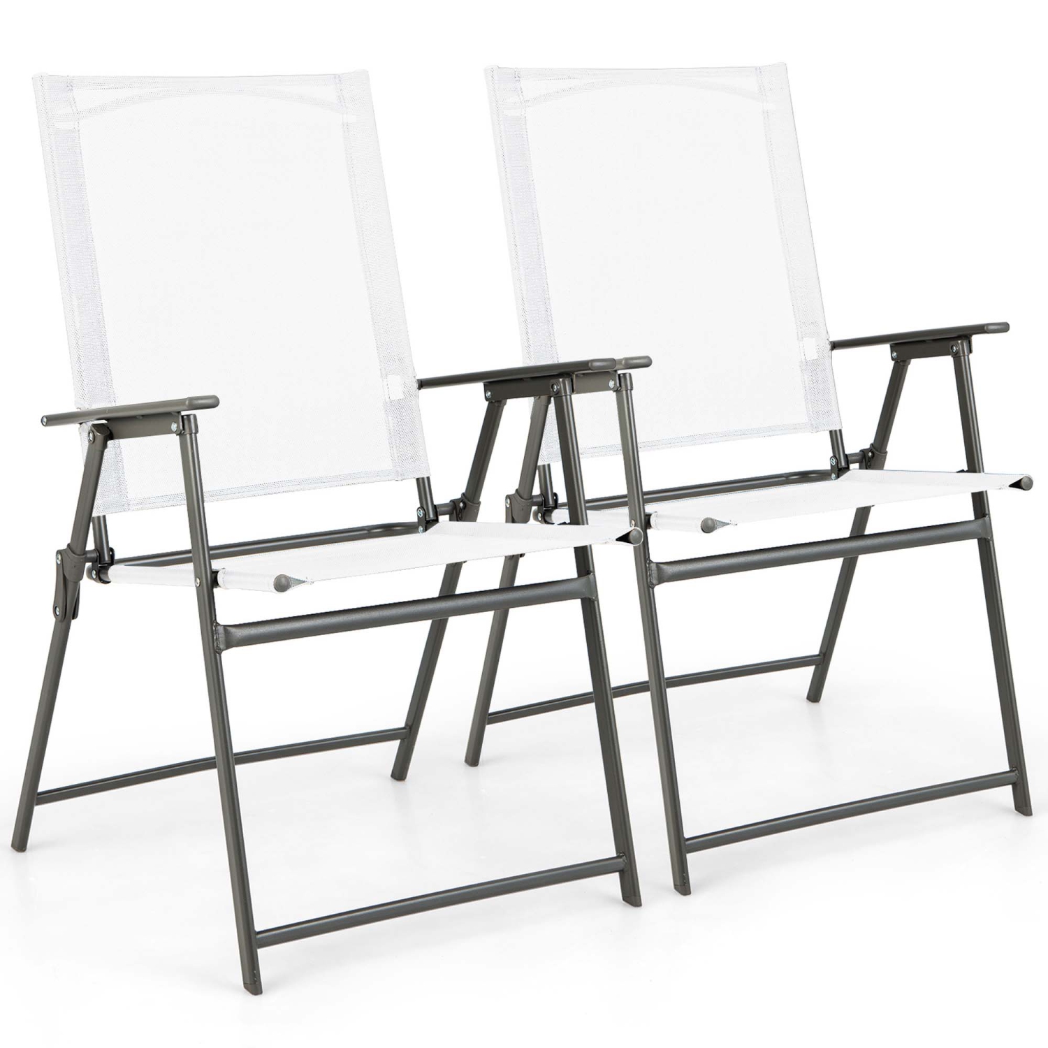 Costway 2pcs Patio Folding Portable Dining Chairs Metal Frame Armrests Garden Outdoor