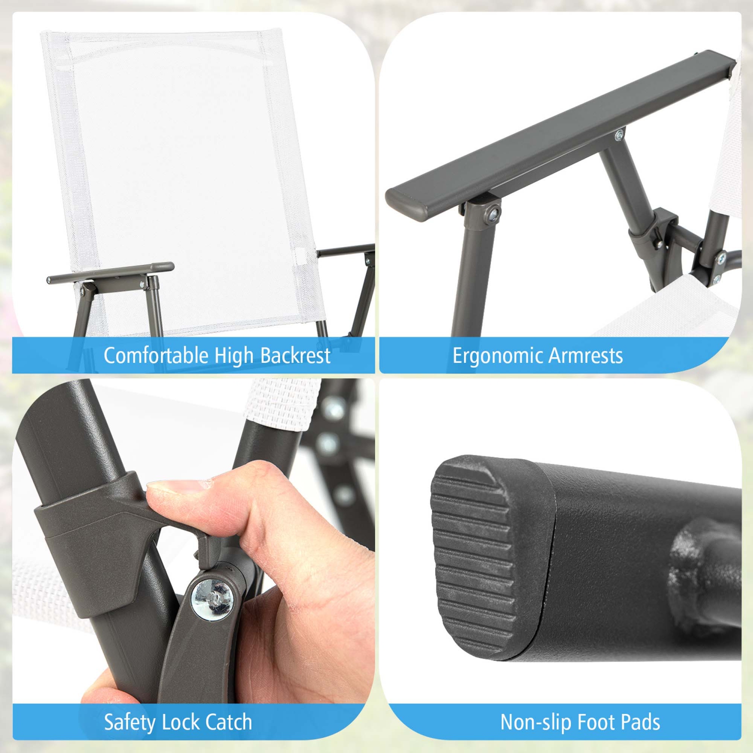 Costway 2pcs Patio Folding Portable Dining Chairs Metal Frame Armrests Garden Outdoor