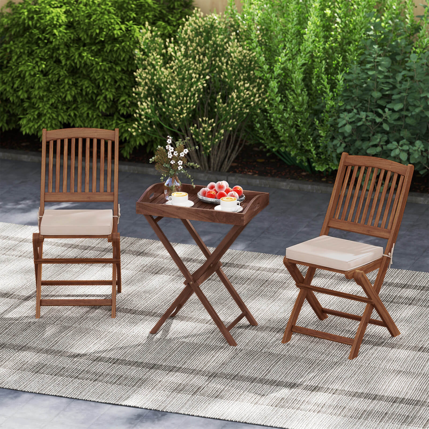 Table-plateau en teck massif 1/2 de Costway avec table pliante de 28&nbsp;po de haut et plateau amovible