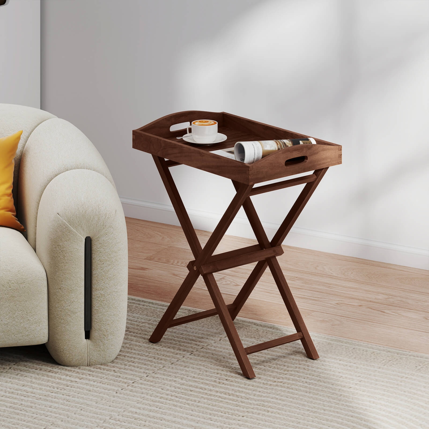 Table-plateau en teck massif 1/2 de Costway avec table pliante de 28&nbsp;po de haut et plateau amovible