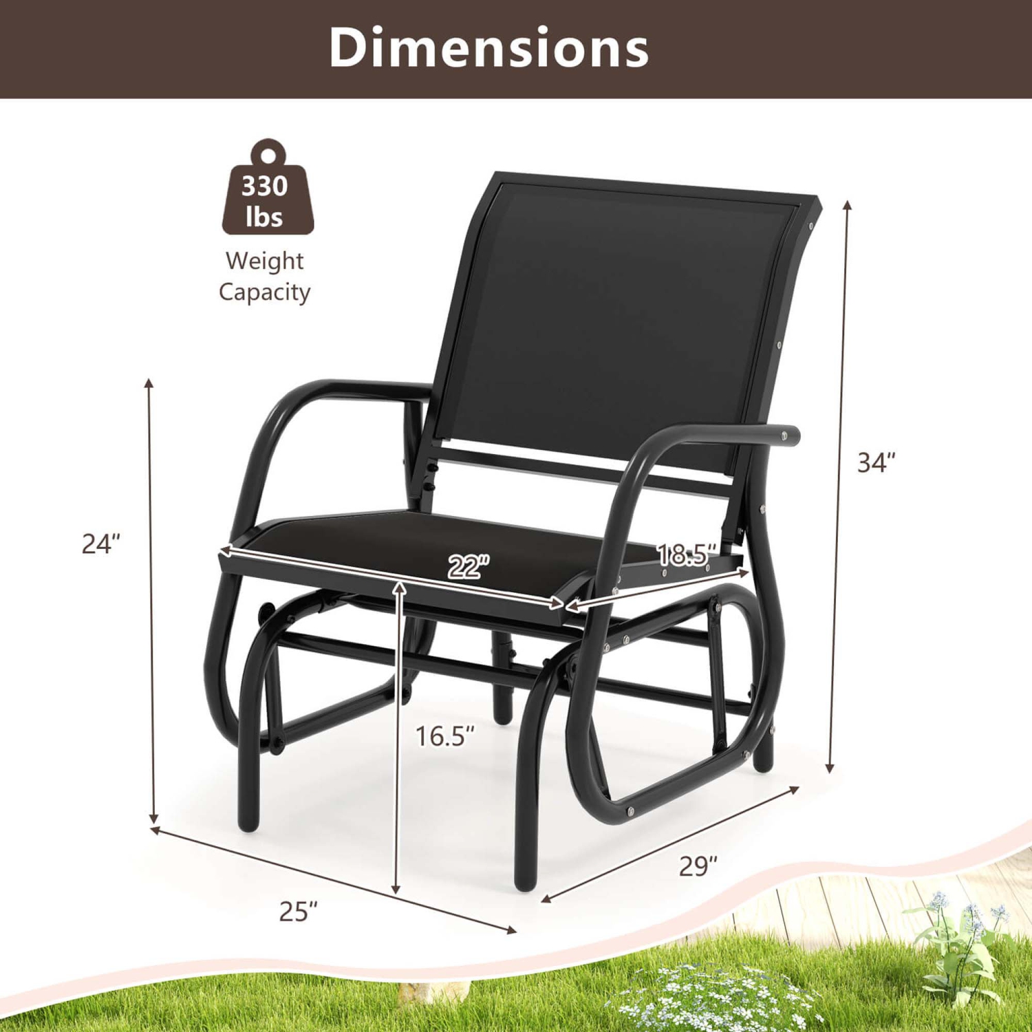 Costway Outdoor Single Swing Glider Rocking Chair Armrest Garden Porch Backyard