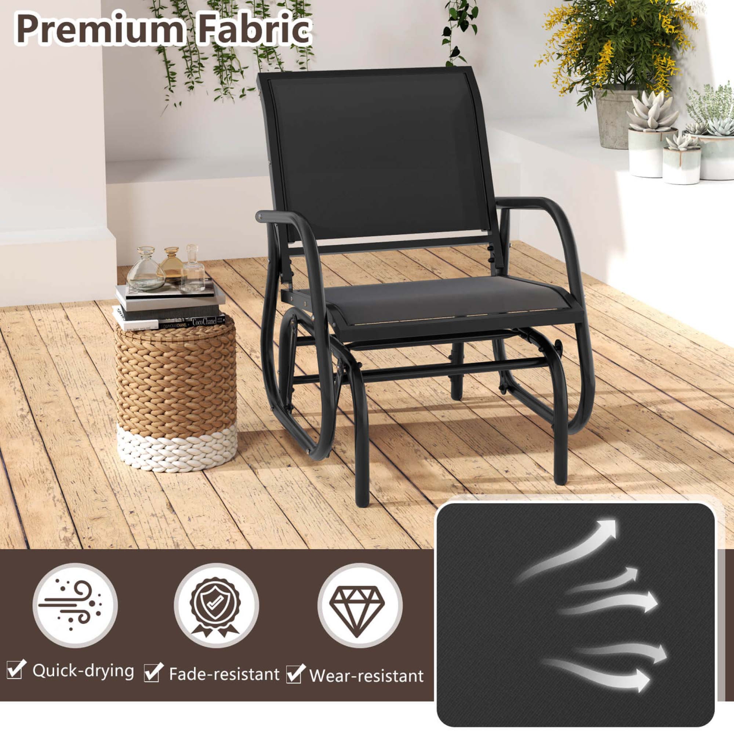 Costway Outdoor Single Swing Glider Rocking Chair Armrest Garden Porch Backyard