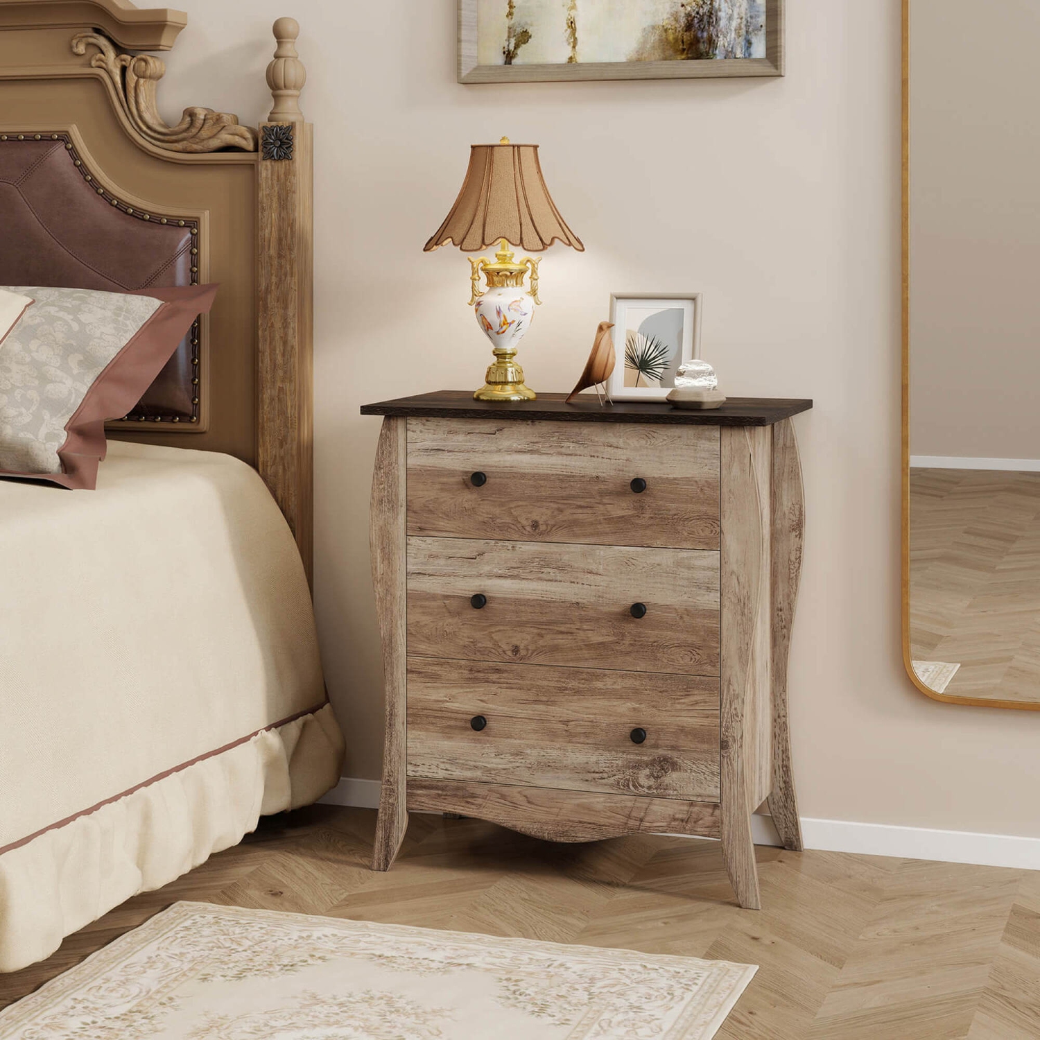 Commode à tiroirs de 30&nbsp;po 1/2 PCS de Costway avec 3 tiroirs en tissu pliants et trousse antibasculement