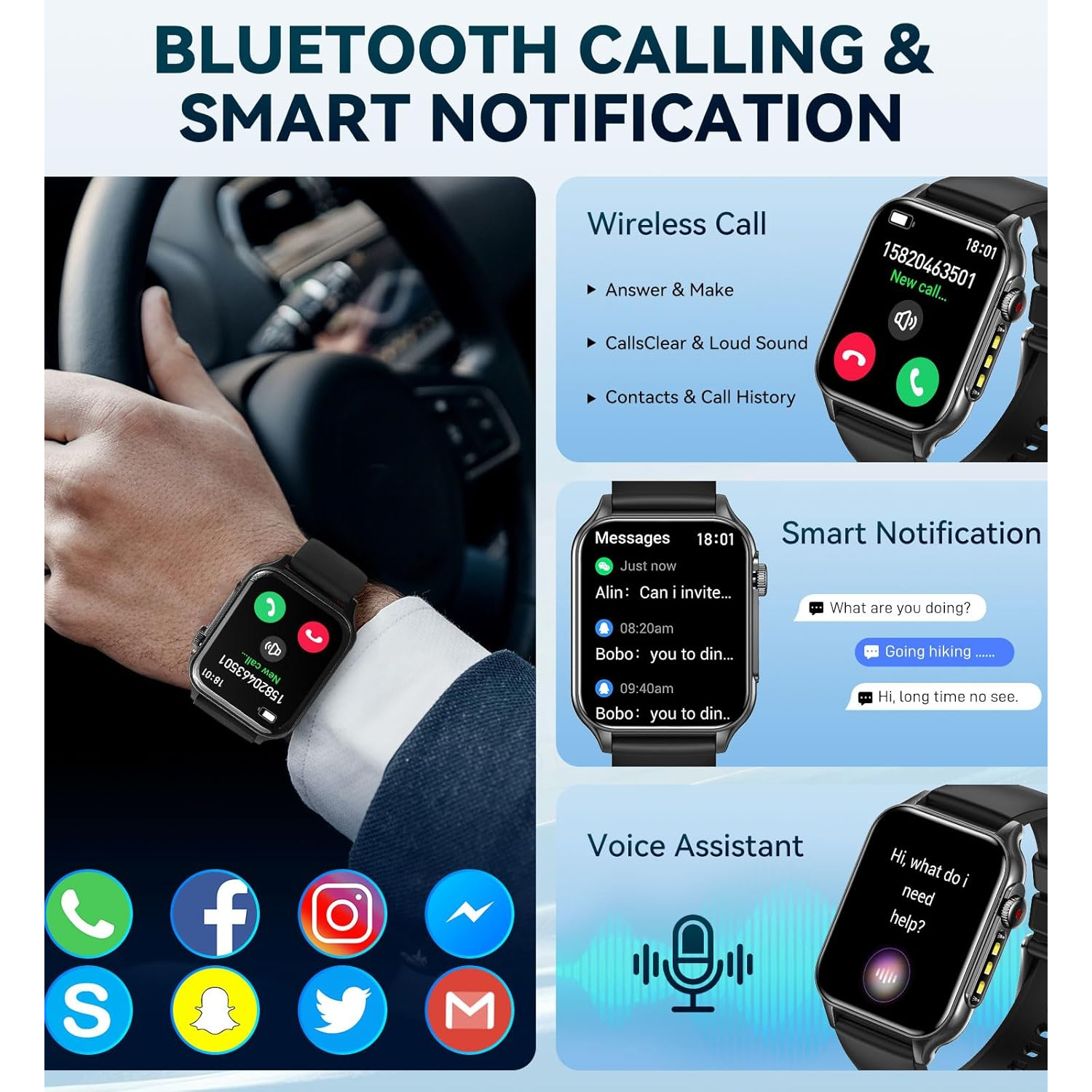 Smart Watches for Women Men with LED Flashlight, 1.96" HD Touch Screen Fitness Tracker with Health Monitor, Waterproof Smartwatch with 100+ Sports