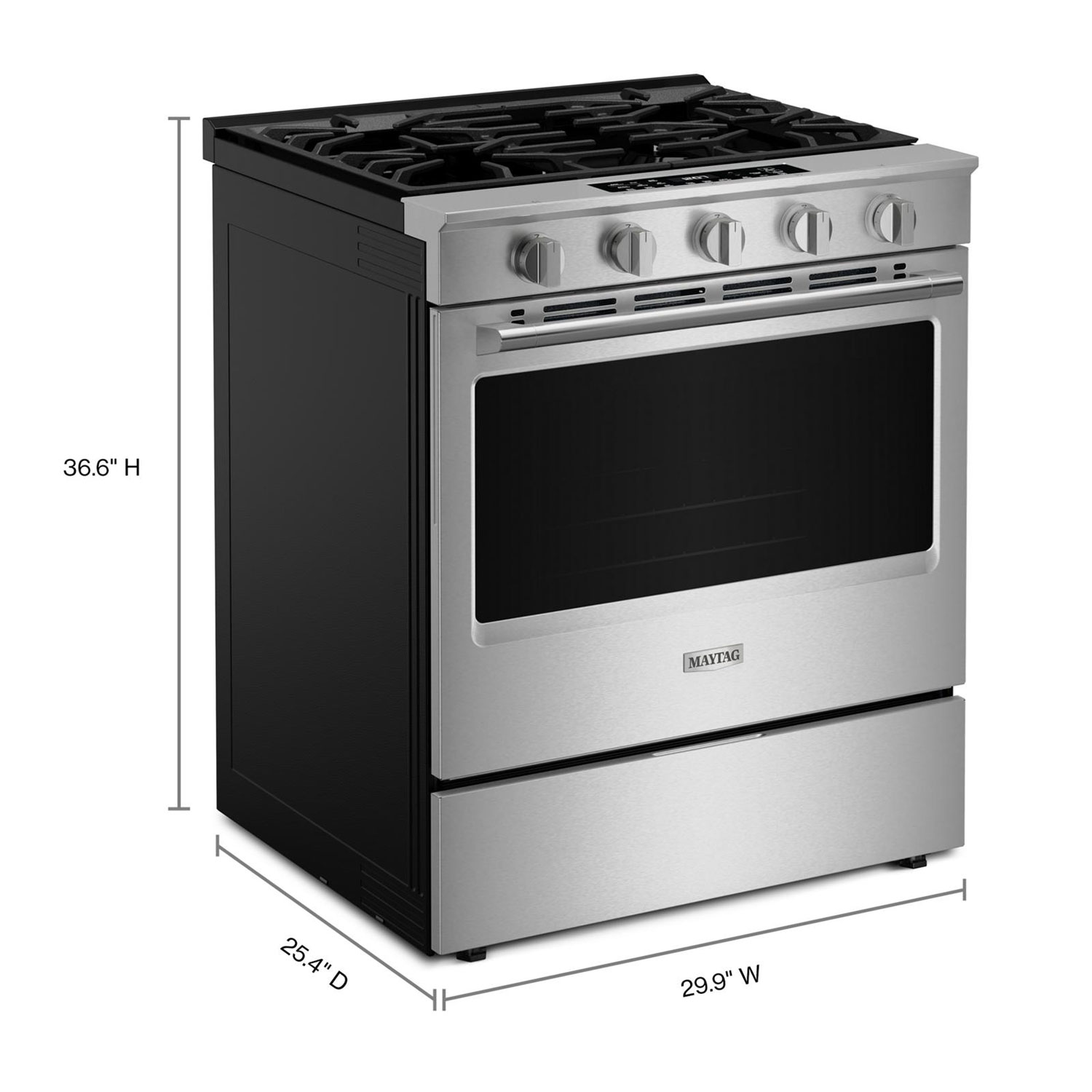 Cuisinière au gaz encastrable 30 po avec 5 brûleurs, friture air four, ventilateur à convection et four de 5 pi³ Maytag - Inox