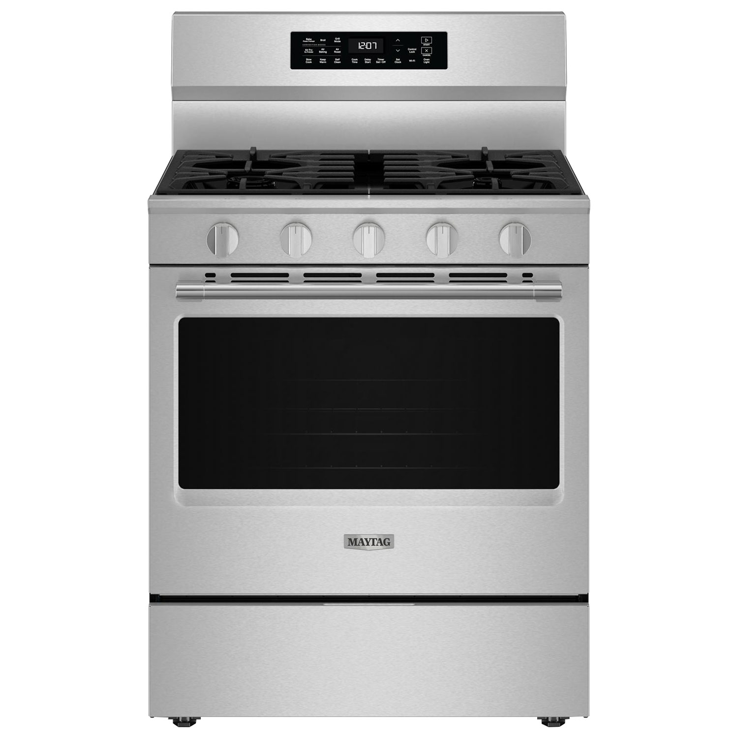 Cuisinière au gaz autonome 30 po avec 5 brûleurs, friture air four, ventilateur à convection et four de 5 pi³ Maytag - Inox