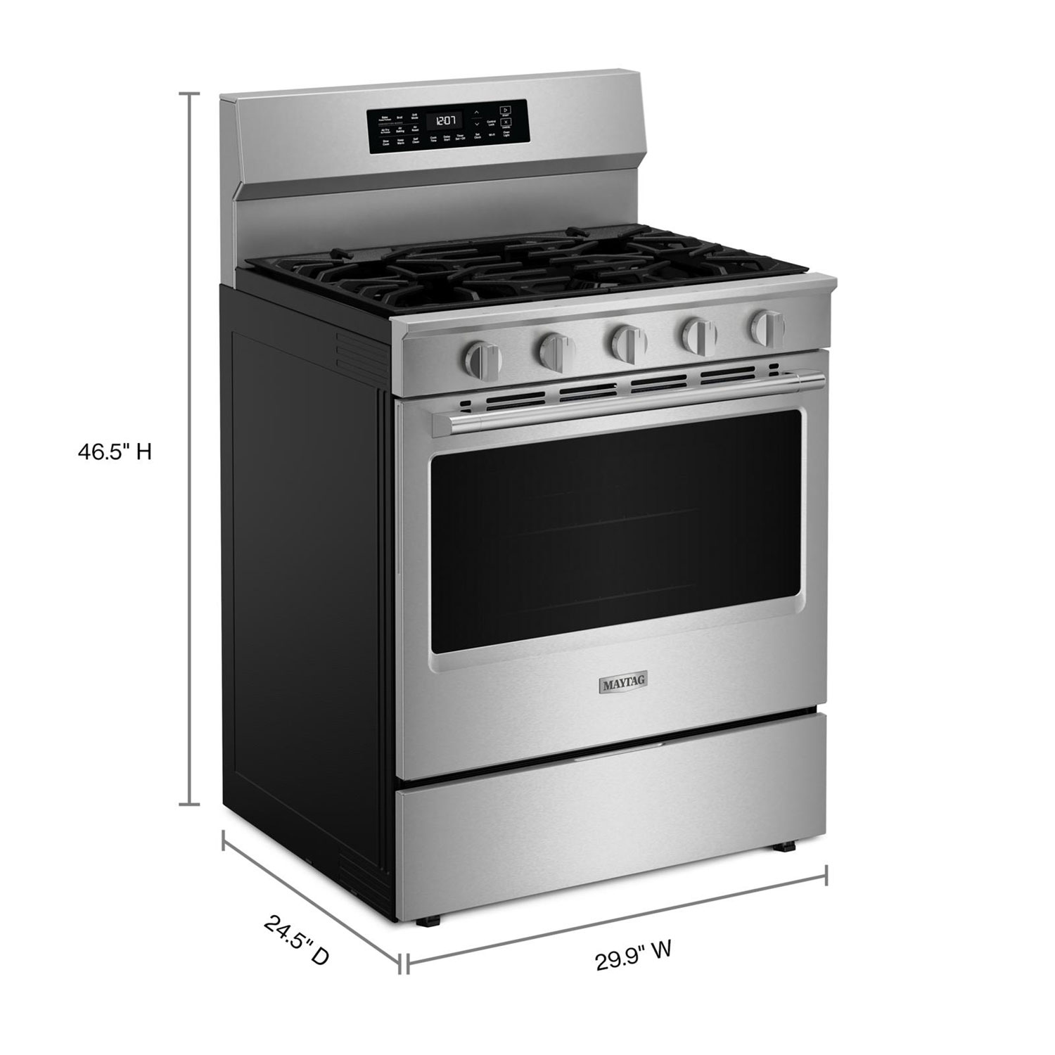 Cuisinière au gaz autonome 30 po avec 5 brûleurs, friture air four, ventilateur à convection et four de 5 pi³ Maytag - Inox