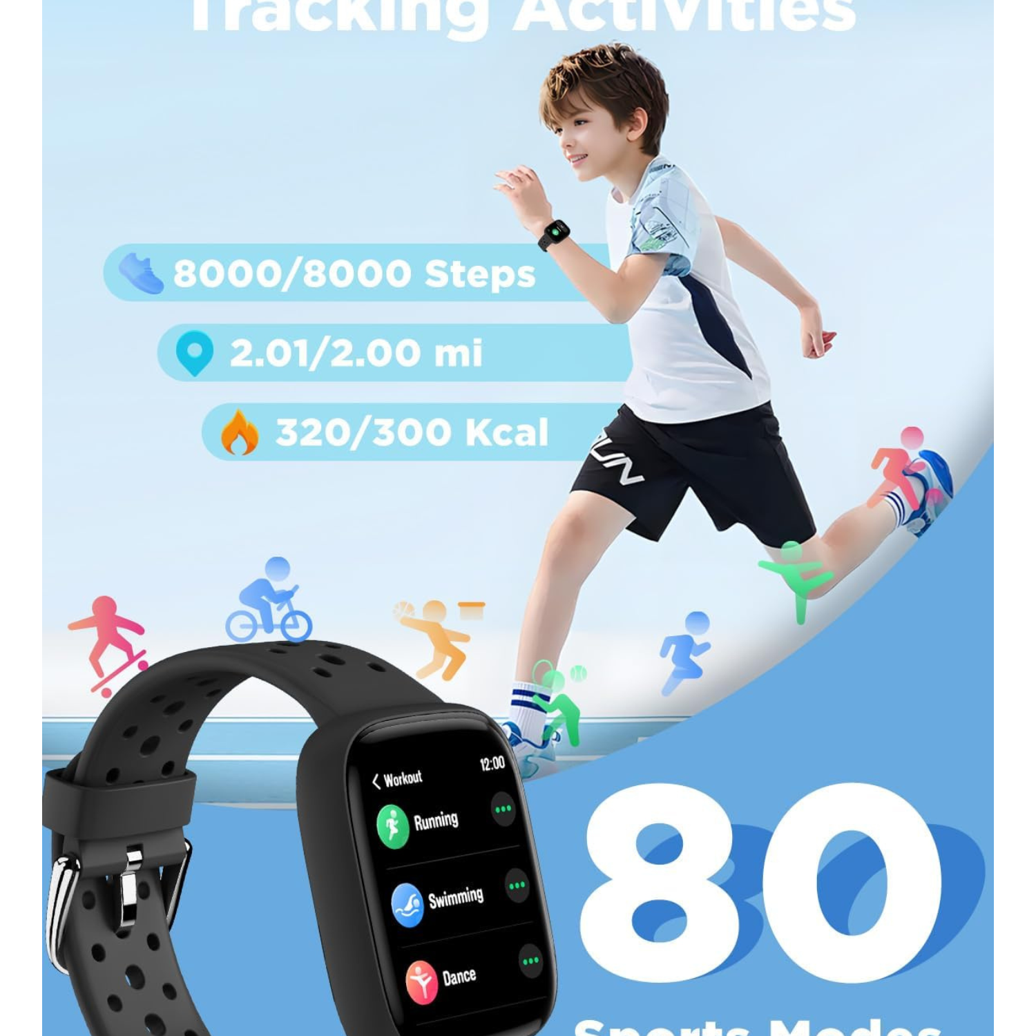 Mehiaz Smart Watch for Kids, 1.8" Fitness Tracker Watch Pedometer, Heart Rate, Sleep Monitor, IP68 Waterproof, Calorie Step Counter, Puzzle Games