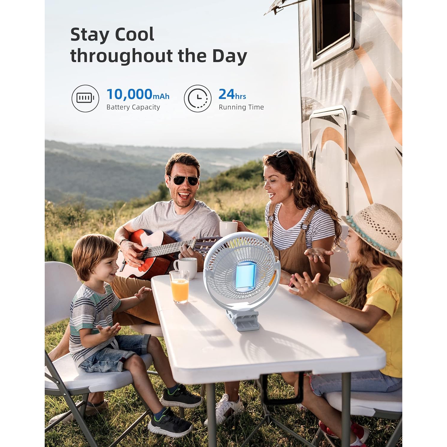 Koonie 10000mAh Rechargeable Portable Fan - 8-Inch Battery Operated Clip-On Fan, USB Charging, 4 Speeds, Strong Airflow, Sturdy Clamp for Office