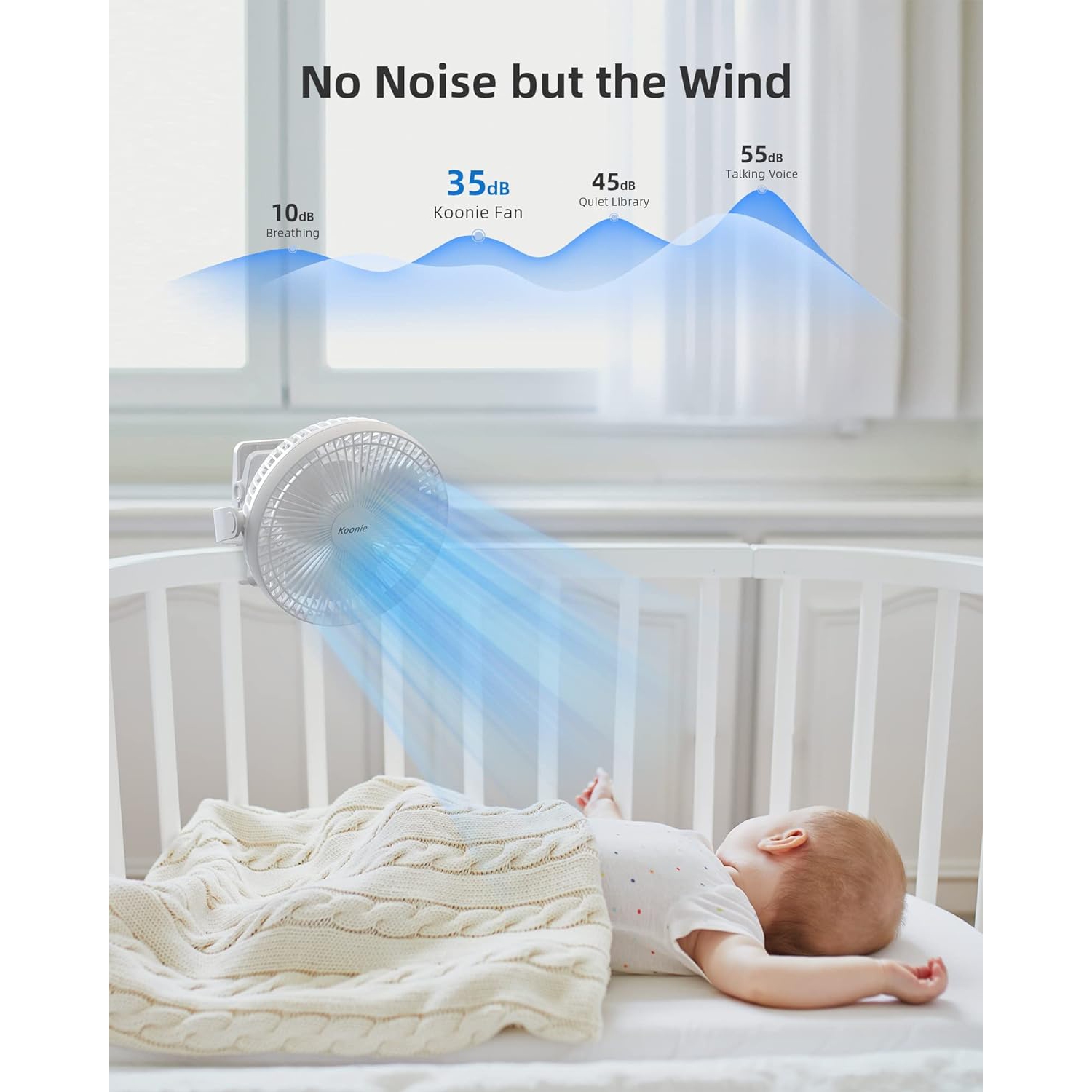 Koonie 10000mAh Rechargeable Portable Fan - 8-Inch Battery Operated Clip-On Fan, USB Charging, 4 Speeds, Strong Airflow, Sturdy Clamp for Office