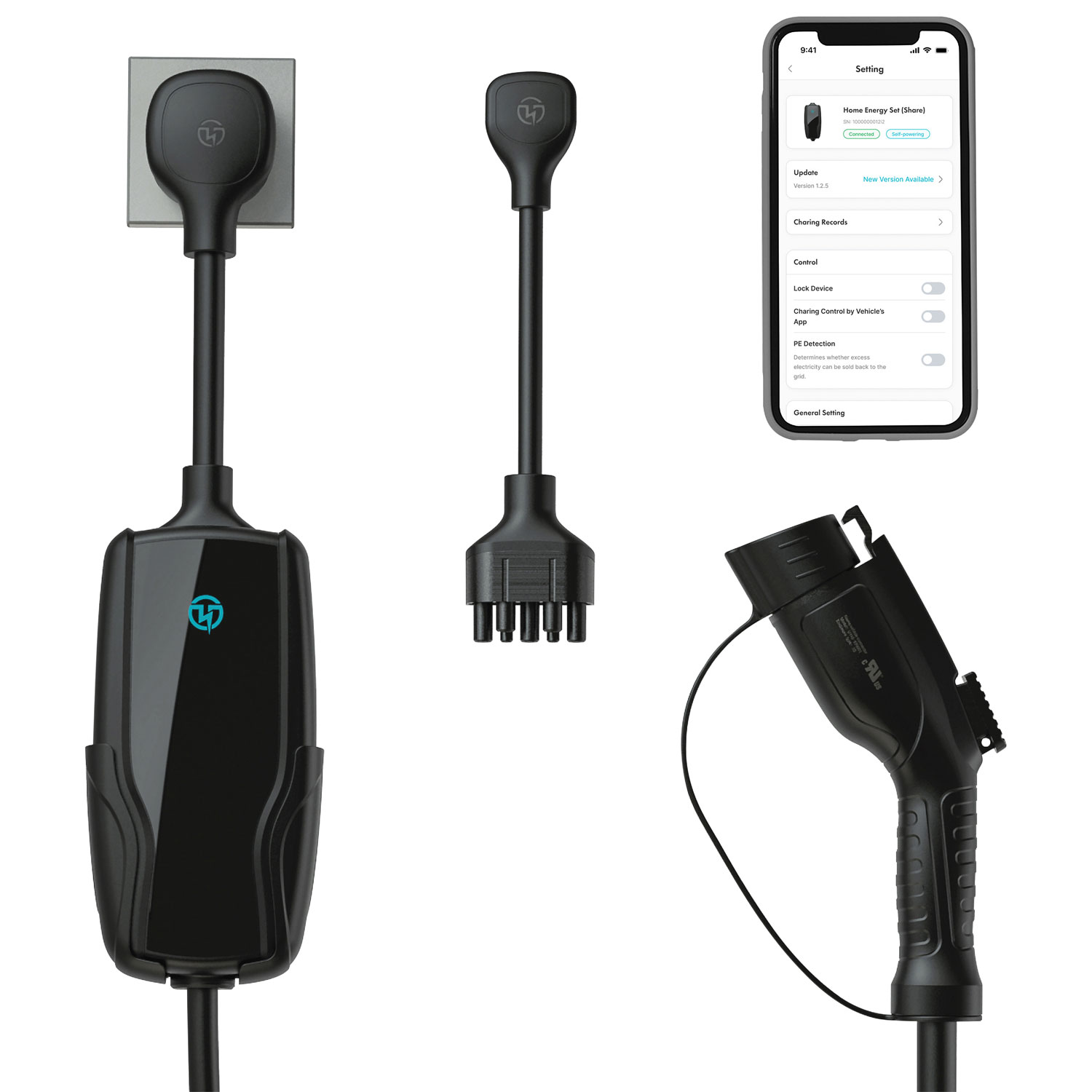 Chargeur de véhicule électrique intelligent portatif de niveau 2 de 32 A Flex-AC Elite de Pion Power - Noir