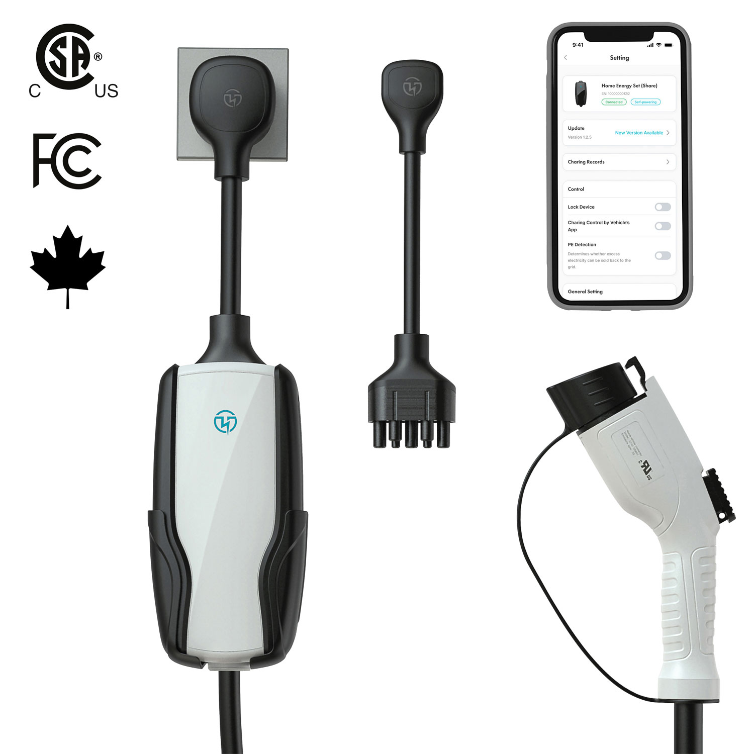 Chargeur de véhicule électrique intelligent portatif de niveau 2 de 40 A Flex-AC Elite de Pion Power - Blanc