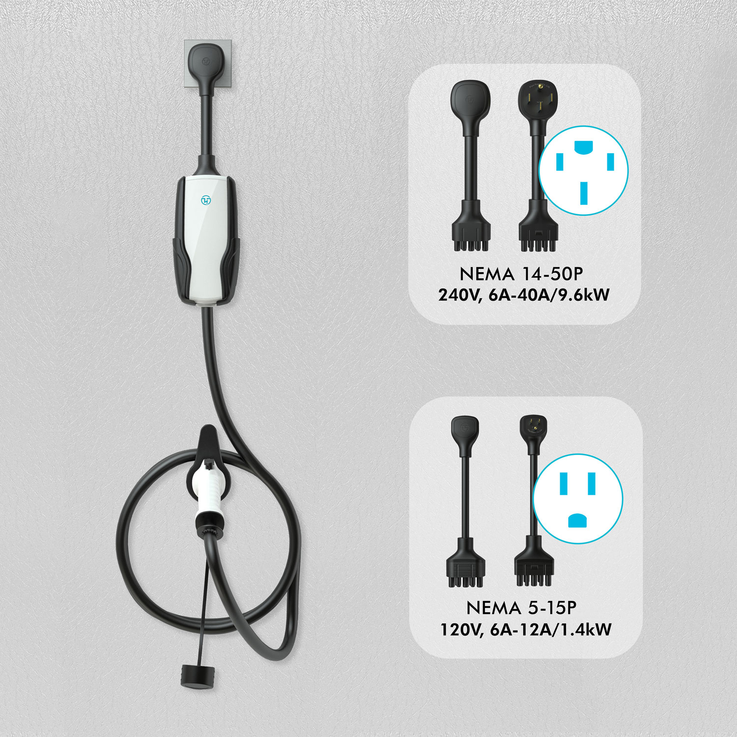 Chargeur de véhicule électrique intelligent portatif de niveau 2 de 40 A Flex-AC Elite de Pion Power - Blanc