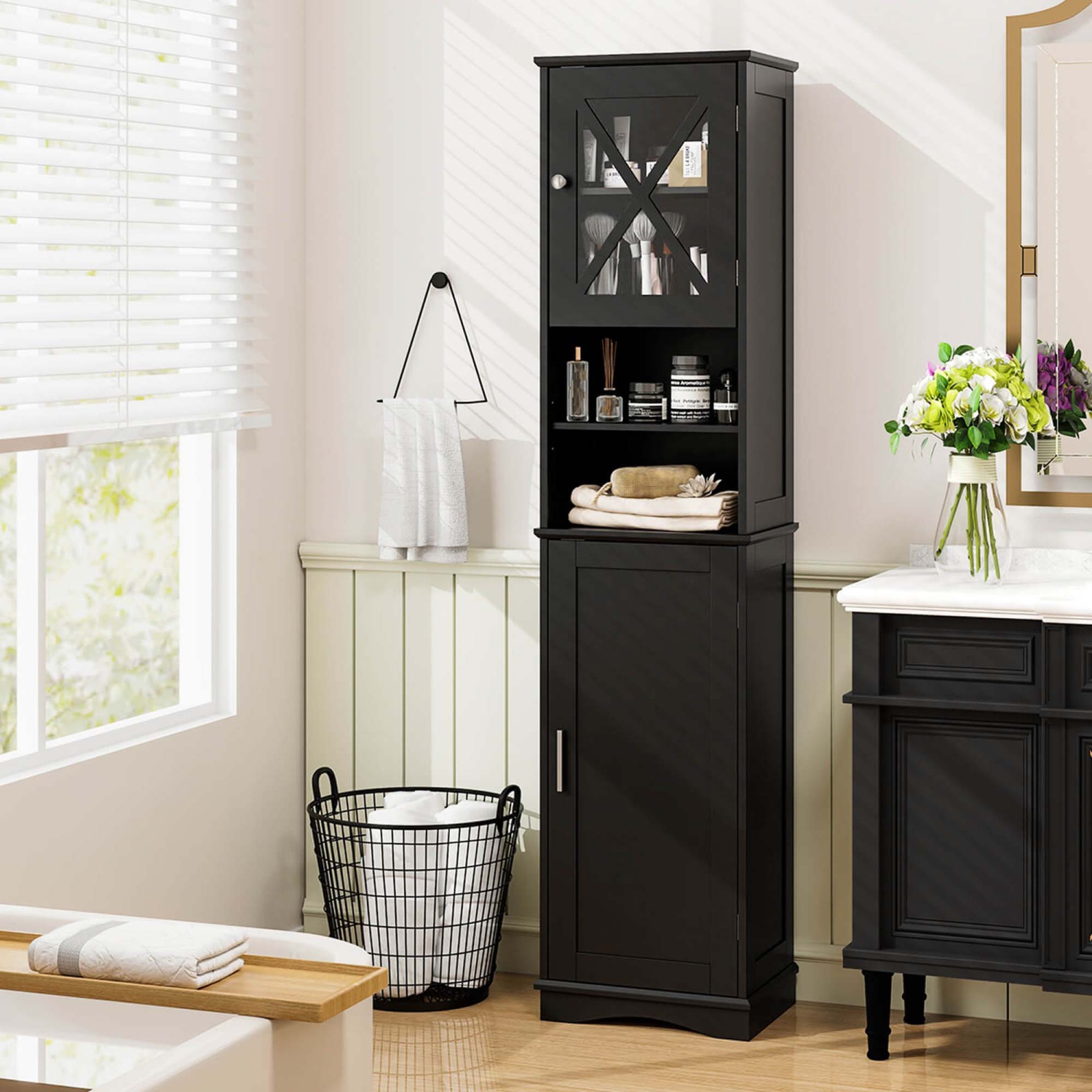 Costway 67" Tall Bathroom Cabinet Freestanding Storage Cabinet with 5 Adjustable Shelves Black/Gray/White
