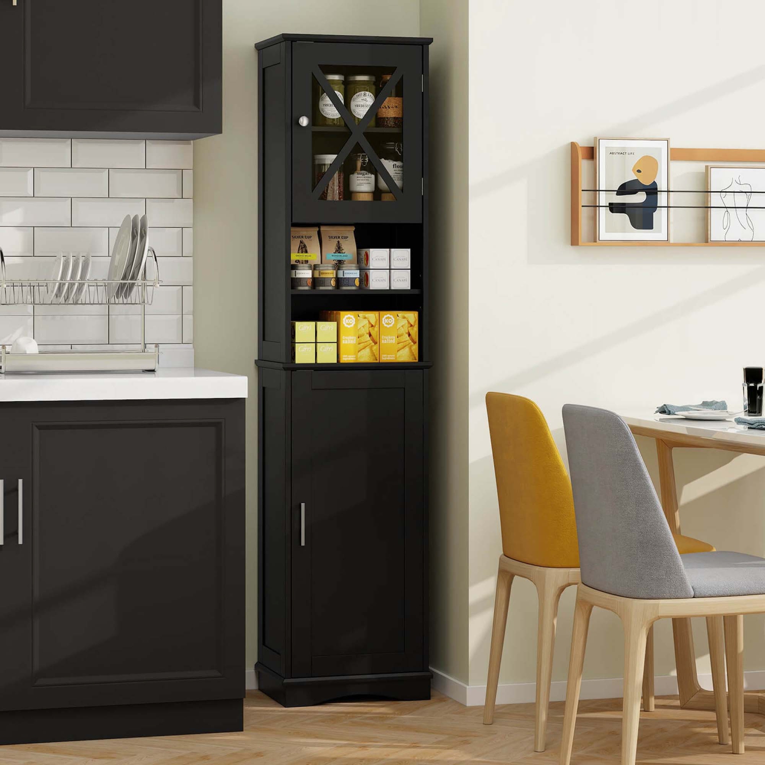 Costway 67" Tall Bathroom Cabinet Freestanding Storage Cabinet with 5 Adjustable Shelves Black/Gray/White