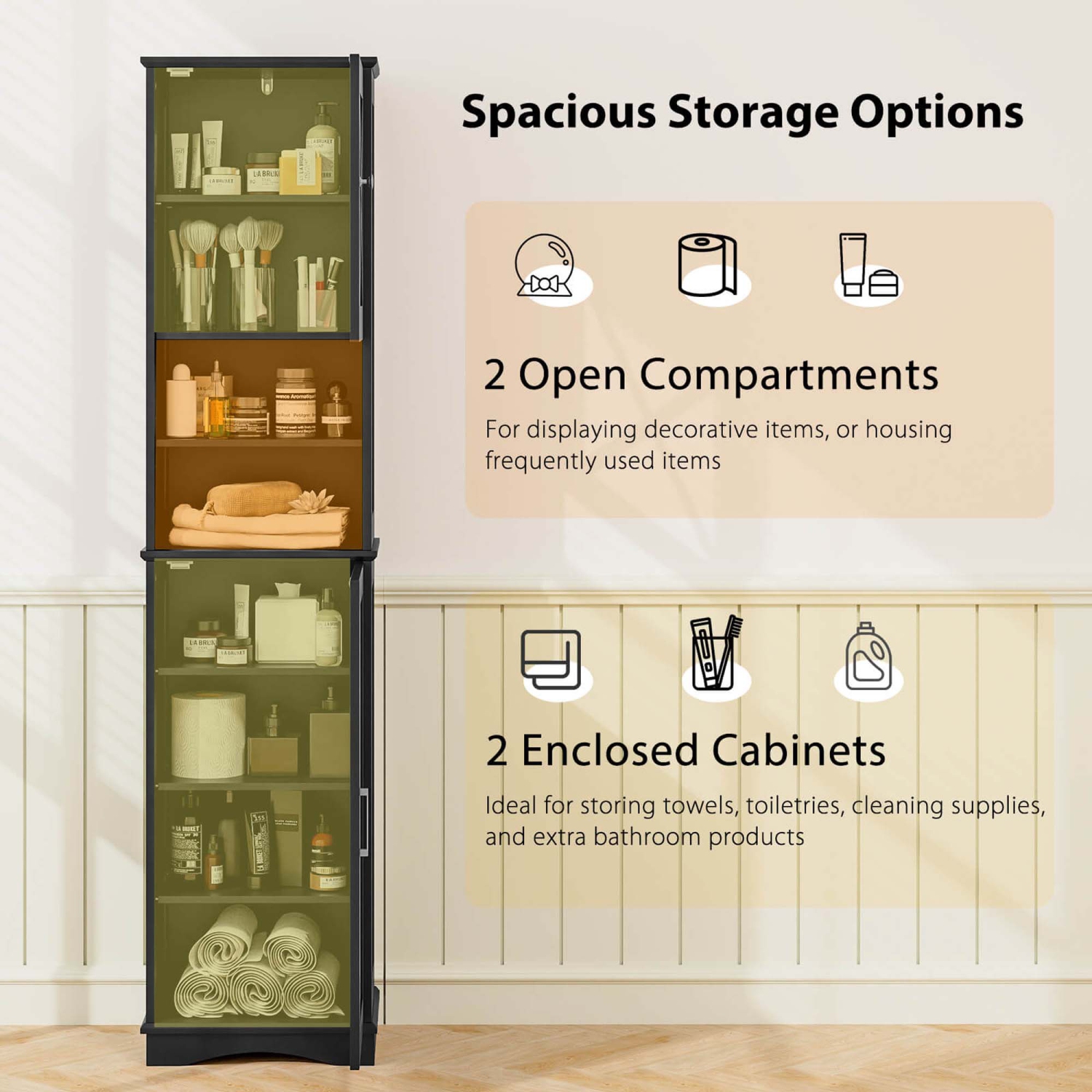 Costway 67" Tall Bathroom Cabinet Freestanding Storage Cabinet with 5 Adjustable Shelves Black/Gray/White