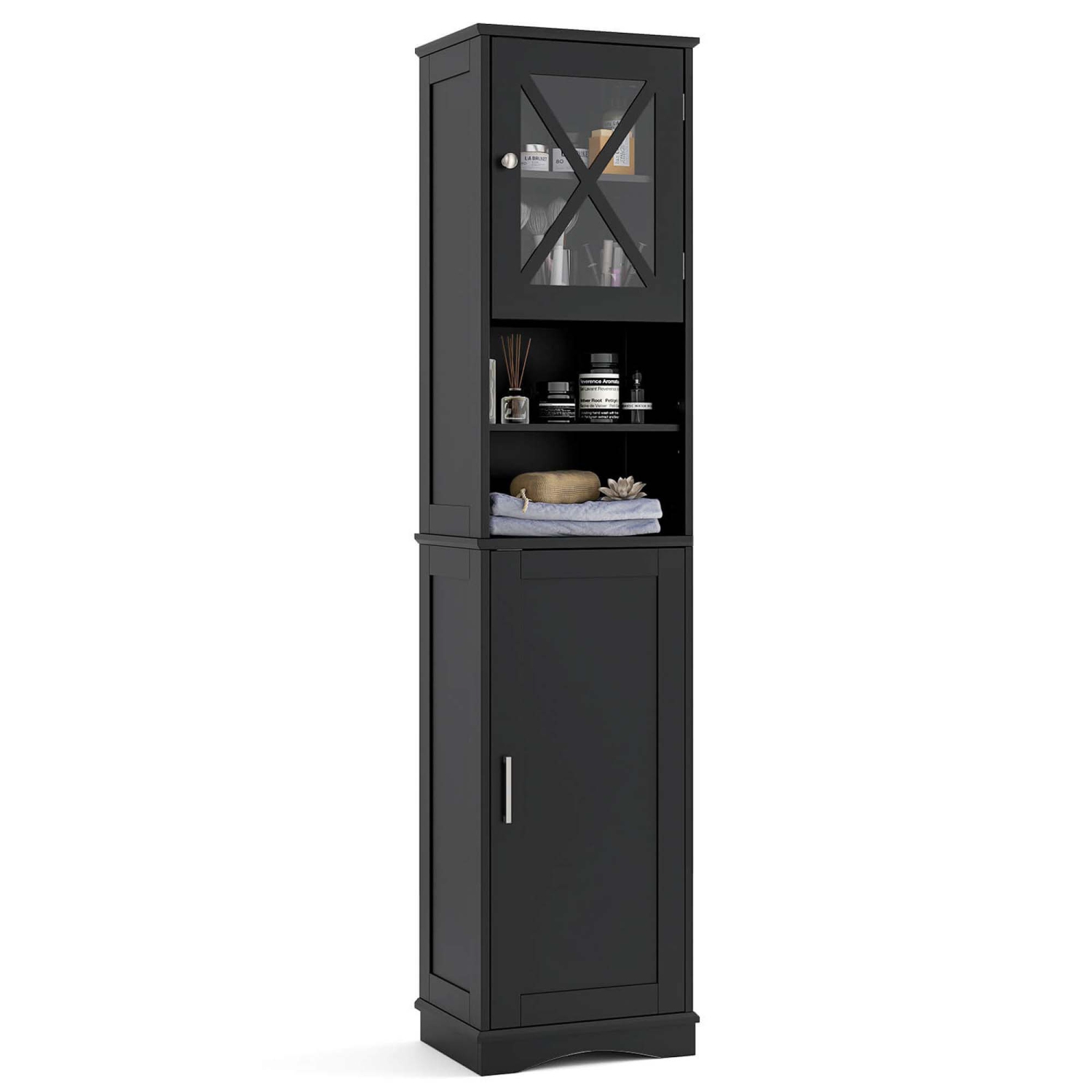 Costway 67" Tall Bathroom Cabinet Freestanding Storage Cabinet with 5 Adjustable Shelves Black/Gray/White