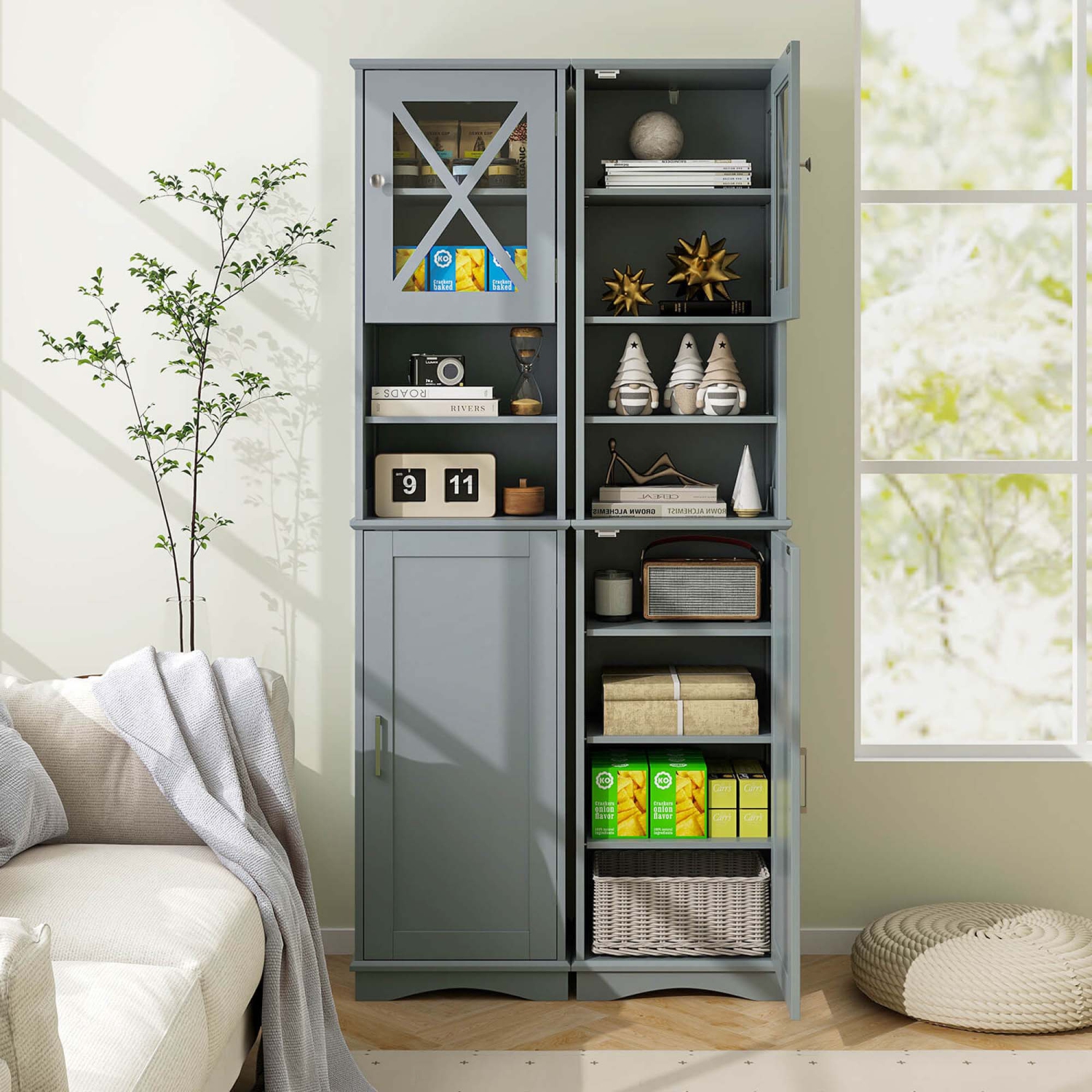 Costway 67" Tall Bathroom Cabinet Freestanding Storage Cabinet with 5 Adjustable Shelves Black/Gray/White