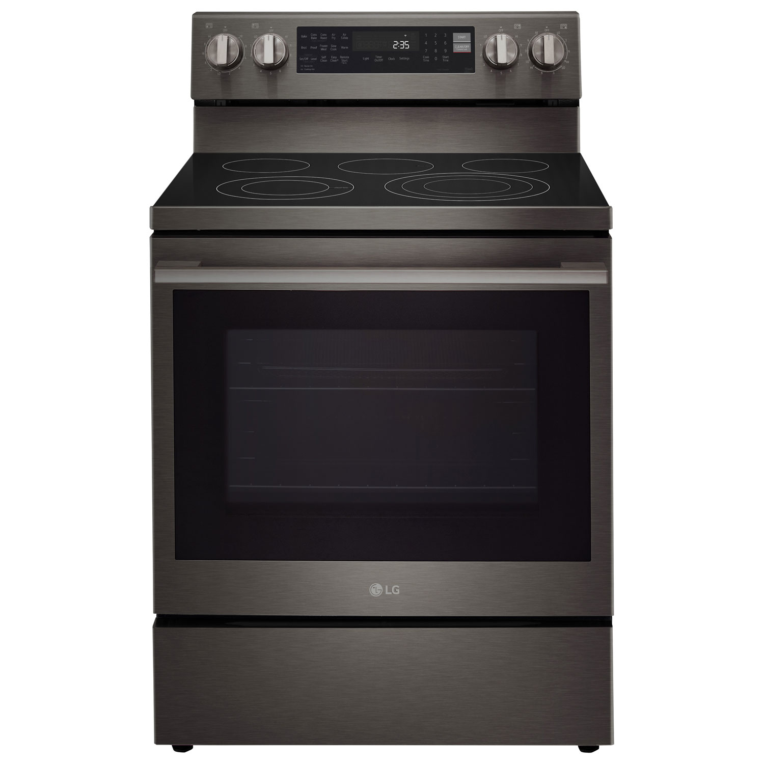 Cuisinière électrique autonome à 5 éléments avec convection véritable et friture à air chaud 6,3 pi³ 30 po de LG - Inox noir