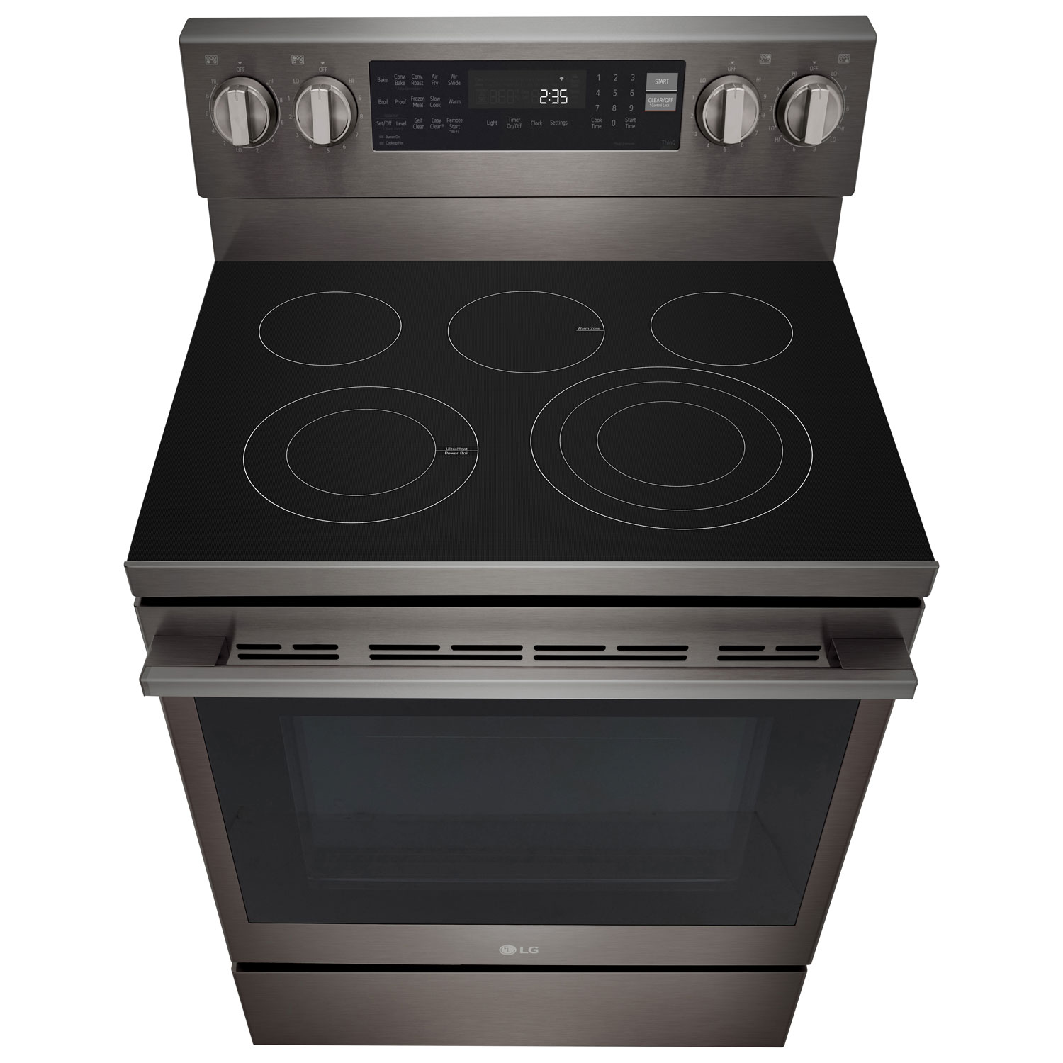 Cuisinière électrique autonome à 5 éléments avec convection véritable et friture à air chaud 6,3 pi³ 30 po de LG - Inox noir