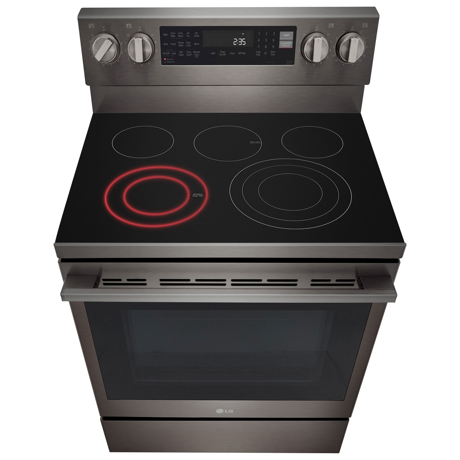 Cuisinière électrique autonome à 5 éléments avec convection véritable et friture à air chaud 6,3 pi³ 30 po de LG - Inox noir