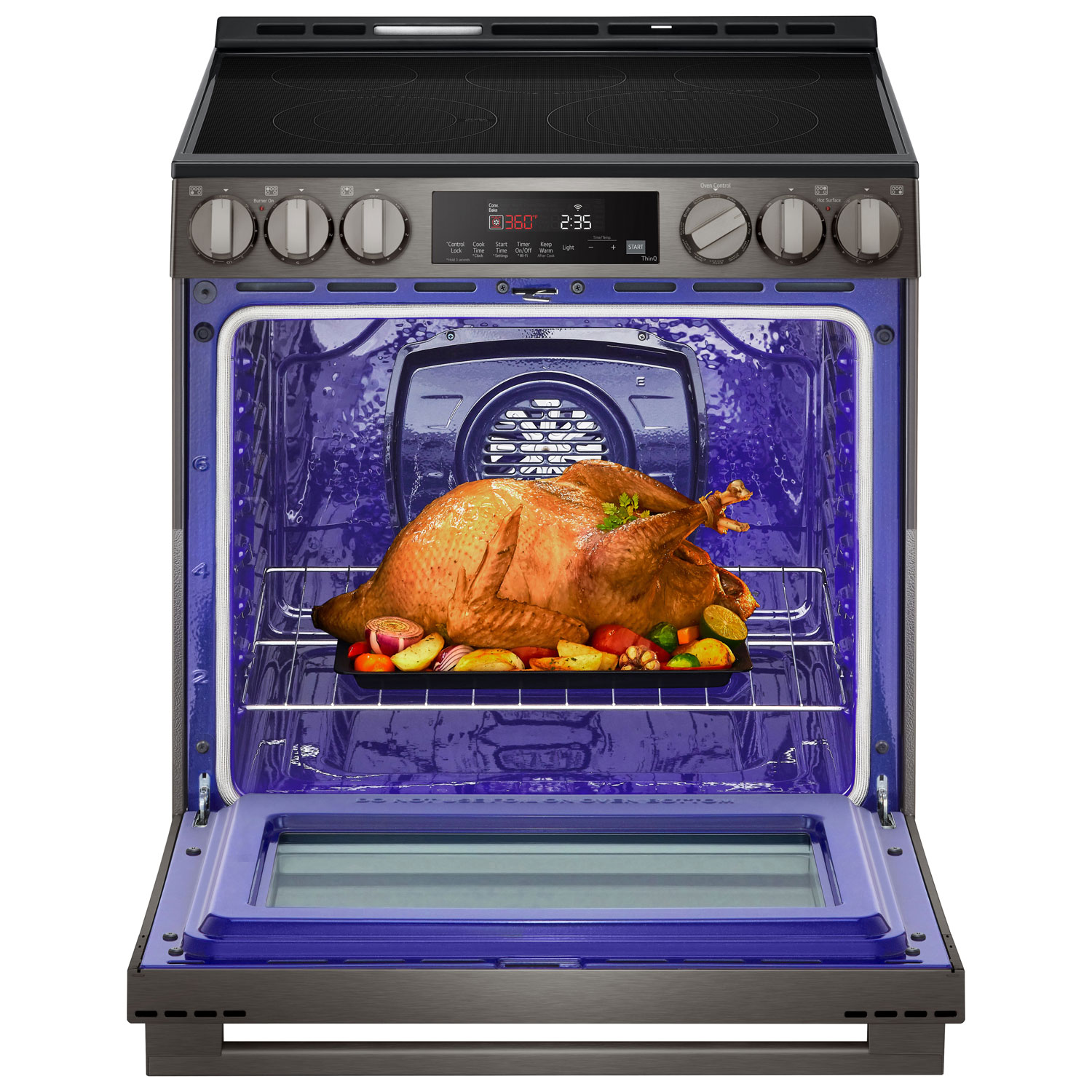 LG 30" 6.3 Cu. Ft. Fan Convection 5-Element Slide-In Electric Air Fry Range - Black Stainless Steel