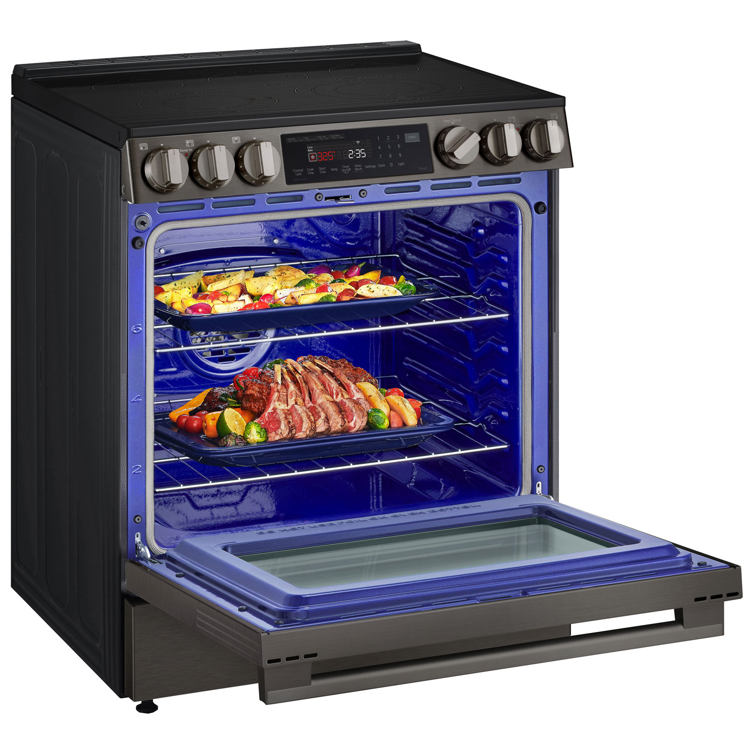 LG 30" 6.3 Cu. Ft. True Convection 5-Element Slide-In Electric Air Fry Range - Black Stainless Steel