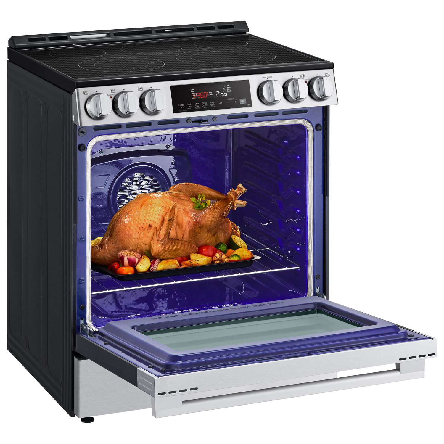 LG 30" 6.3 Cu. Ft. Fan Convection 5-Element Slide-In Electric Air Fry Range - Black Stainless Steel