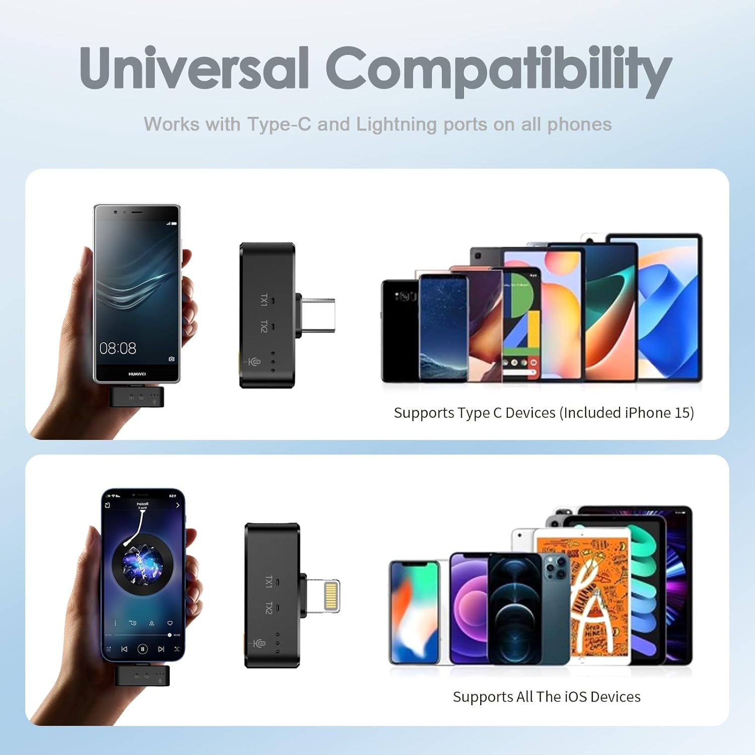 Rythflo Wireless Lavalier Microphone for iPhone/Android - 2 TX + 2 RX + Charging Case, Noise Cancellation, 35H Battery Life, Clip-on Lapel Mic