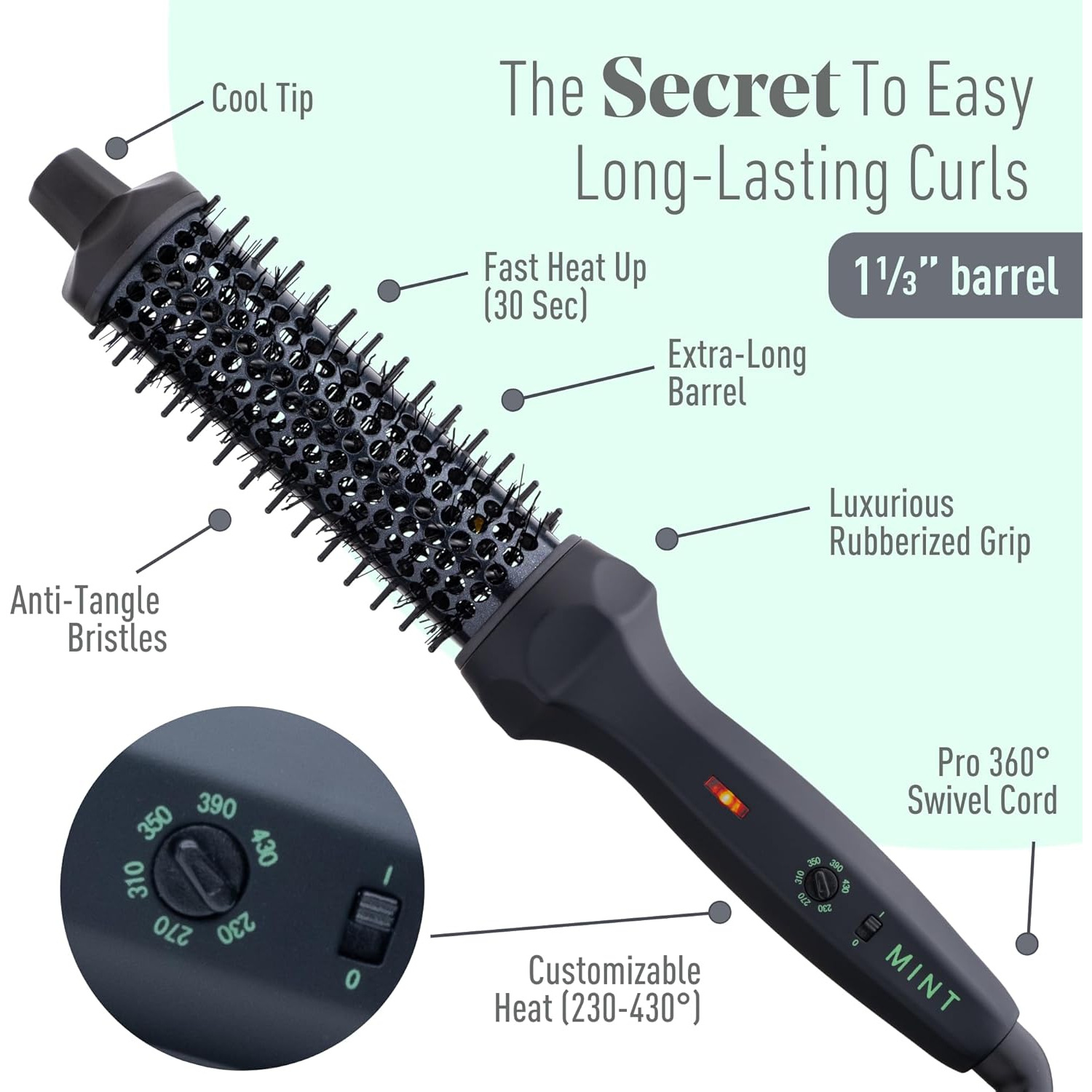 MINT 1 1/3 Inch Thermal Brush for Effortless Curls, Volume & Waves
