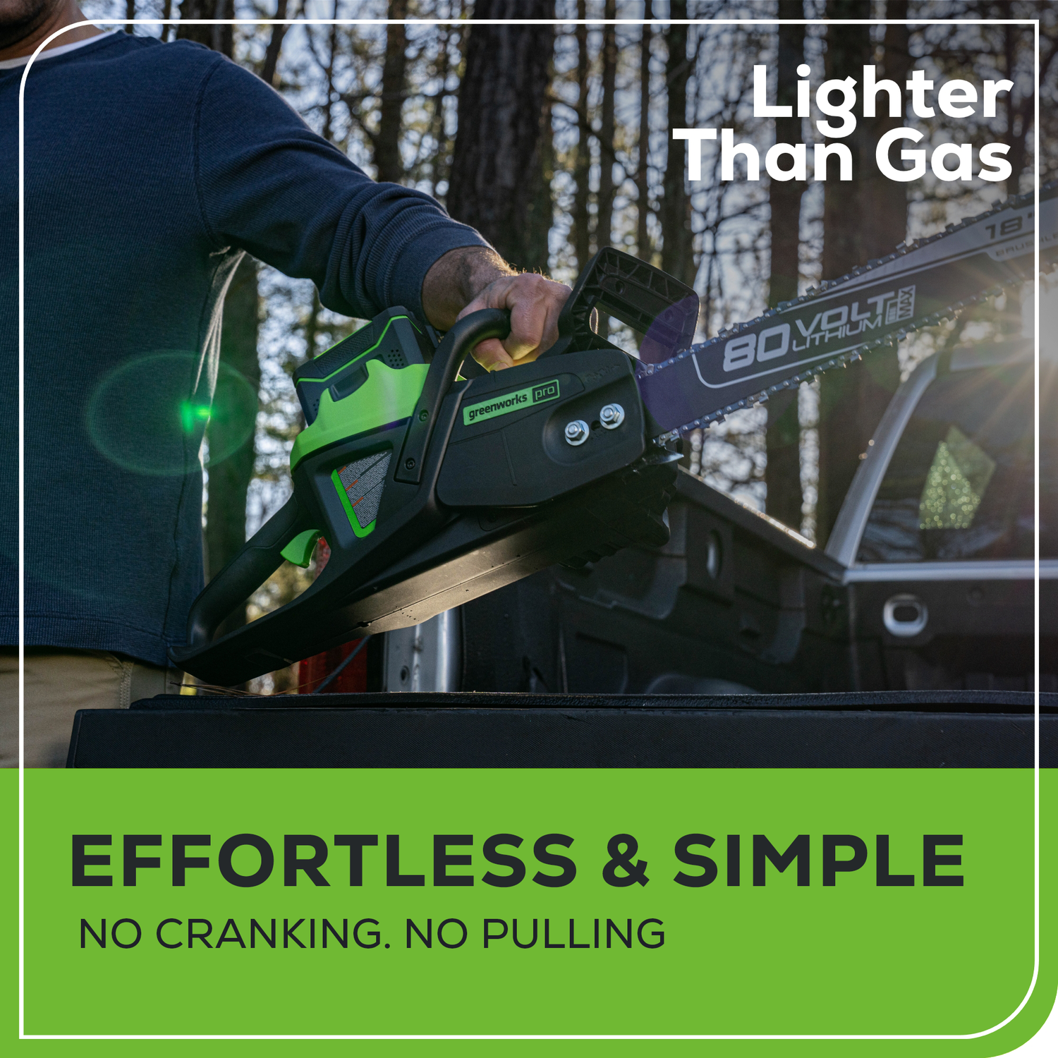 Scie à chaîne sans balais Pro 80&nbsp;V de 18&nbsp;po de Greenworks, batterie et chargeur non inclus