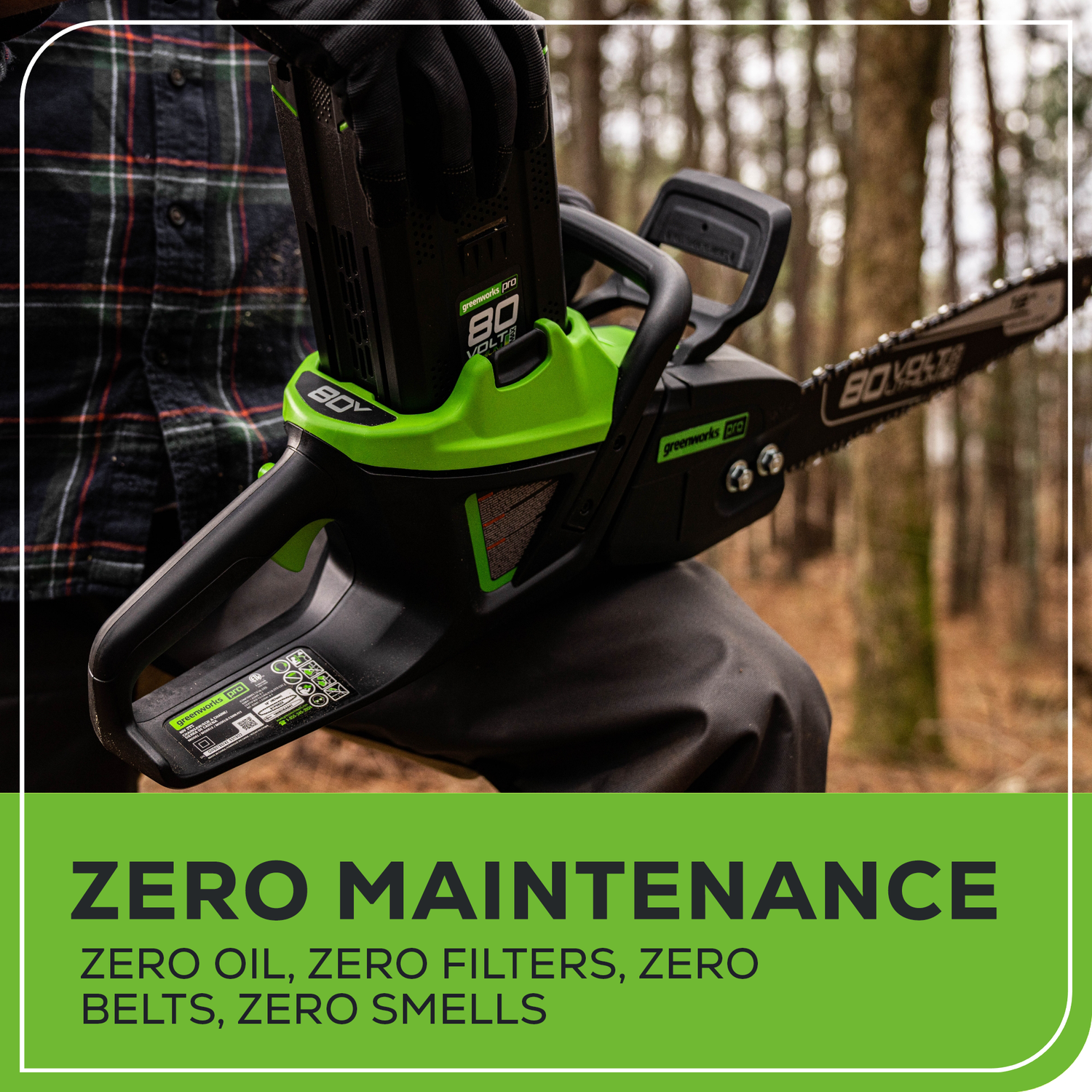 Scie à chaîne sans balais Pro 80&nbsp;V de 18&nbsp;po de Greenworks, batterie et chargeur non inclus