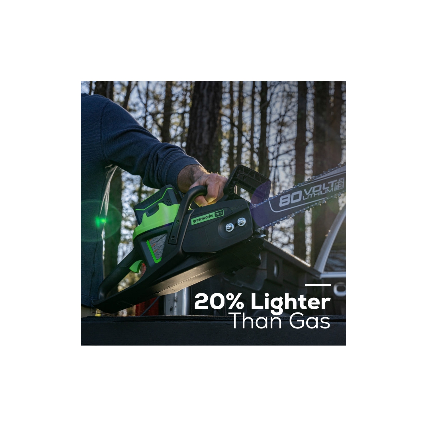 Scie à chaîne 80&nbsp;V de 18&nbsp;po de 2e génération de Greenworks, batterie 4,0&nbsp;Ah et chargeur rapide inclus