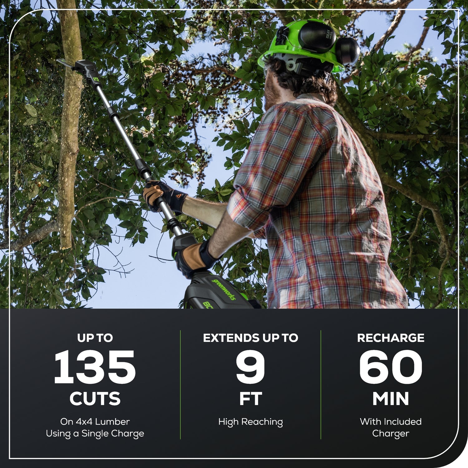 Perche scie sans balais 80 V de 10 po de Greenworks, batterie 2,0 Ah et chargeur inclus