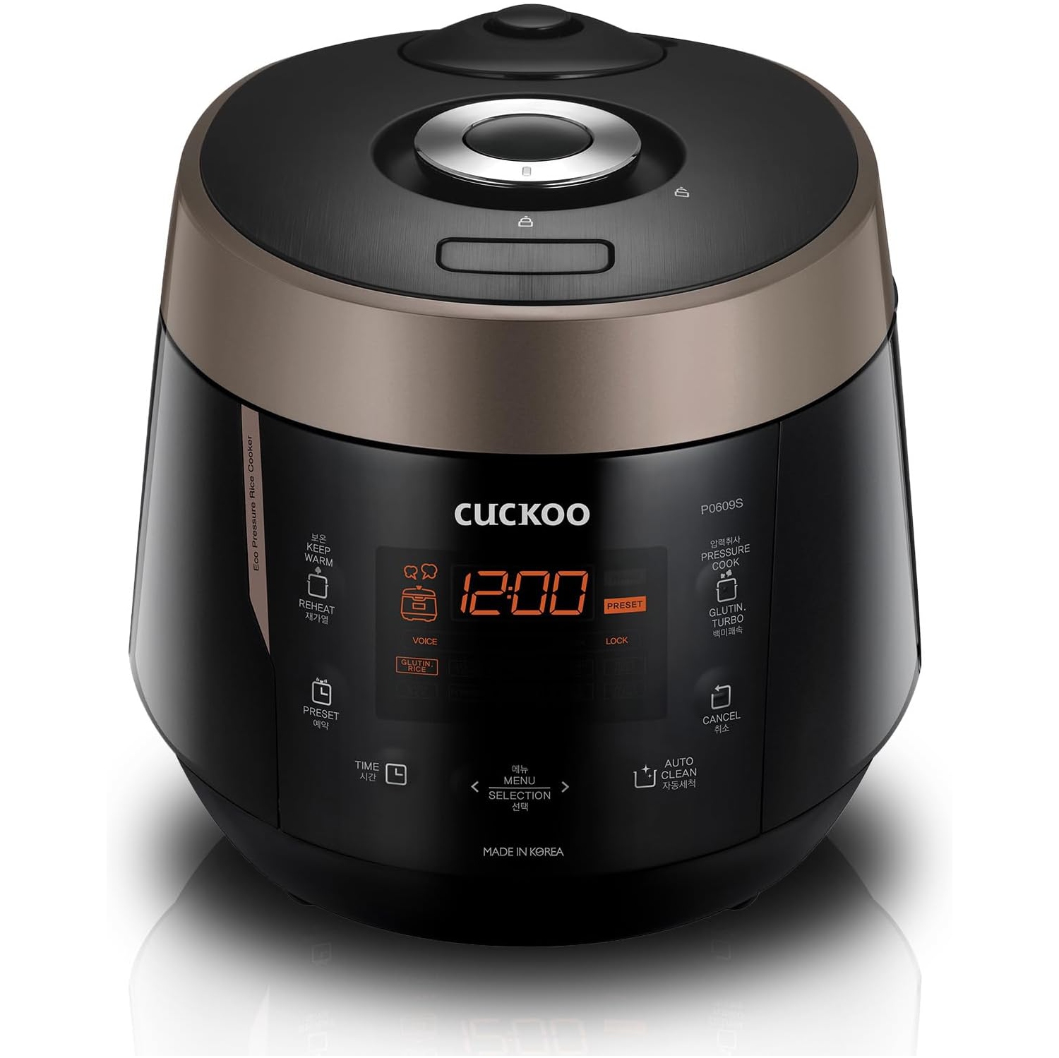 CUCKOO CRP-P0609S 6-Cup Pressure Rice Cooker - 12 Menu Options, GABA/Brown Rice, Quinoa, Nu Rung Ji & More, Made in Korea, Black/Copper