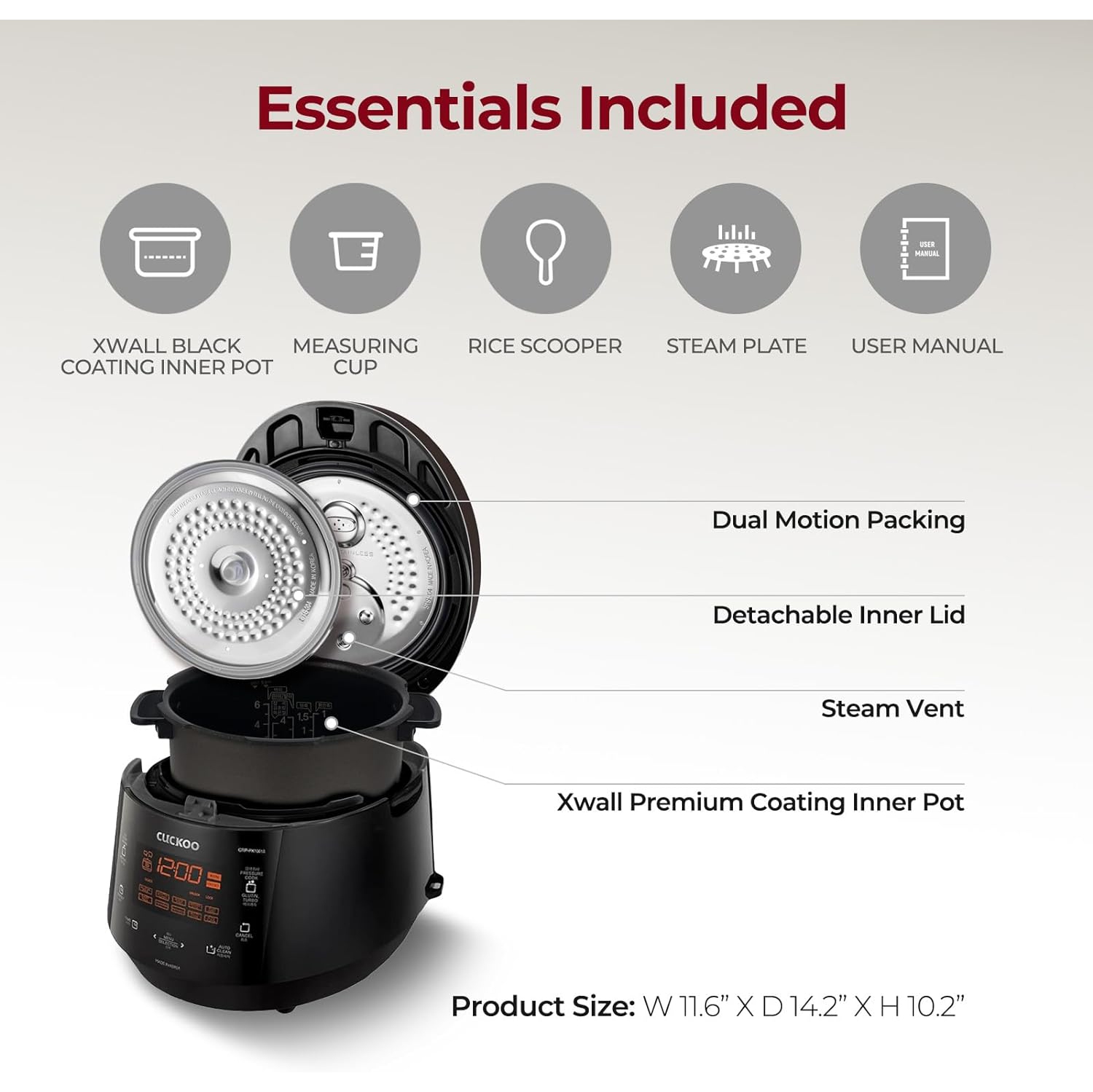 CUCKOO CRP-P0609S 6-Cup Pressure Rice Cooker - 12 Menu Options, GABA/Brown Rice, Quinoa, Nu Rung Ji & More, Made in Korea, Black/Copper