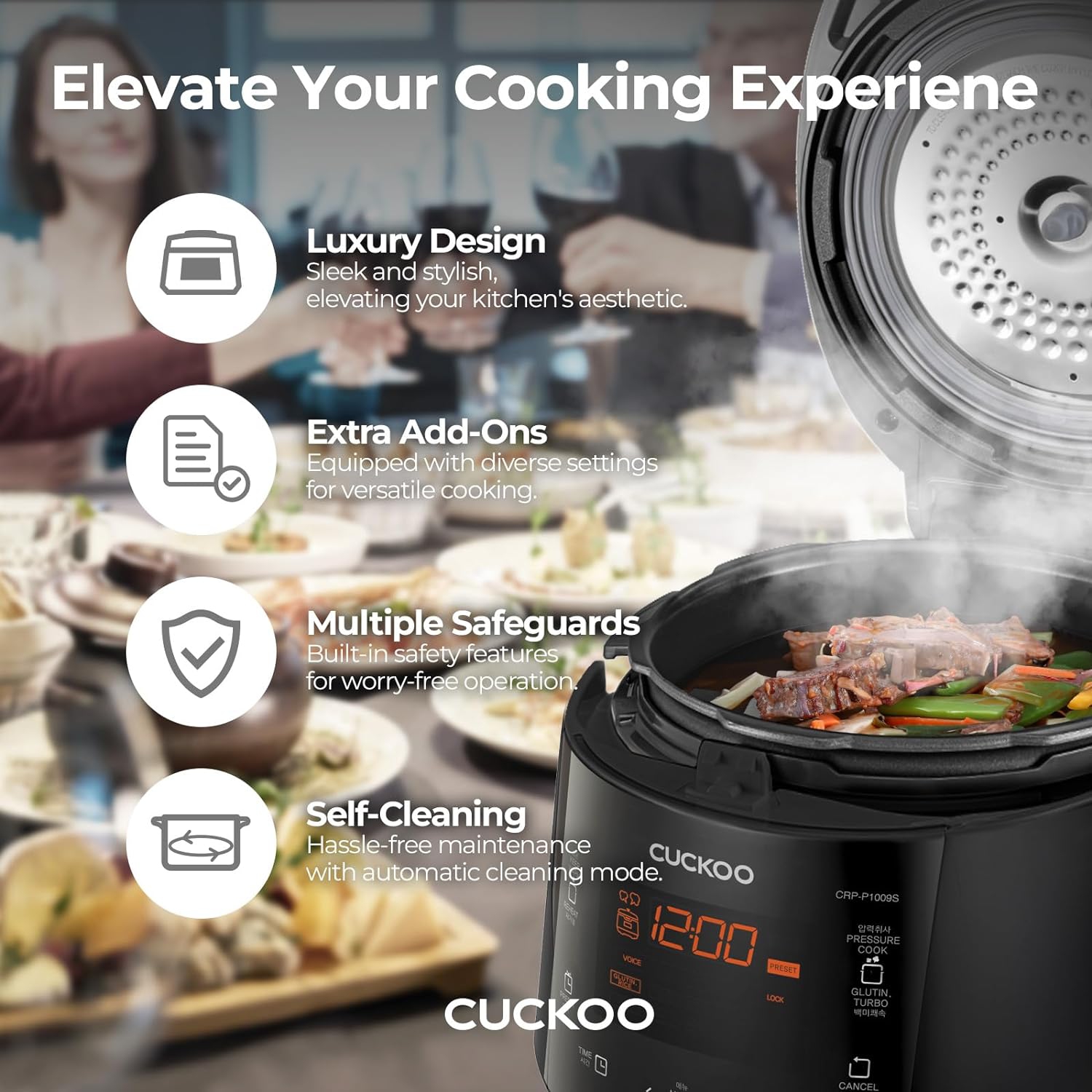 CUCKOO CRP-P0609S 6-Cup Pressure Rice Cooker - 12 Menu Options, GABA/Brown Rice, Quinoa, Nu Rung Ji & More, Made in Korea, Black/Copper