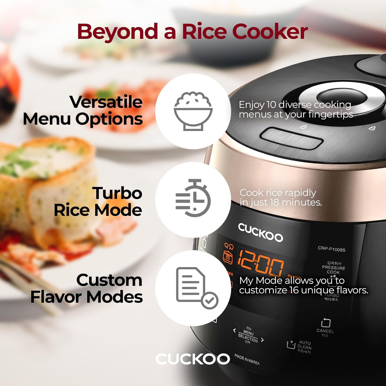CUCKOO CRP-P0609S 6-Cup Pressure Rice Cooker - 12 Menu Options, GABA/Brown Rice, Quinoa, Nu Rung Ji & More, Made in Korea, Black/Copper